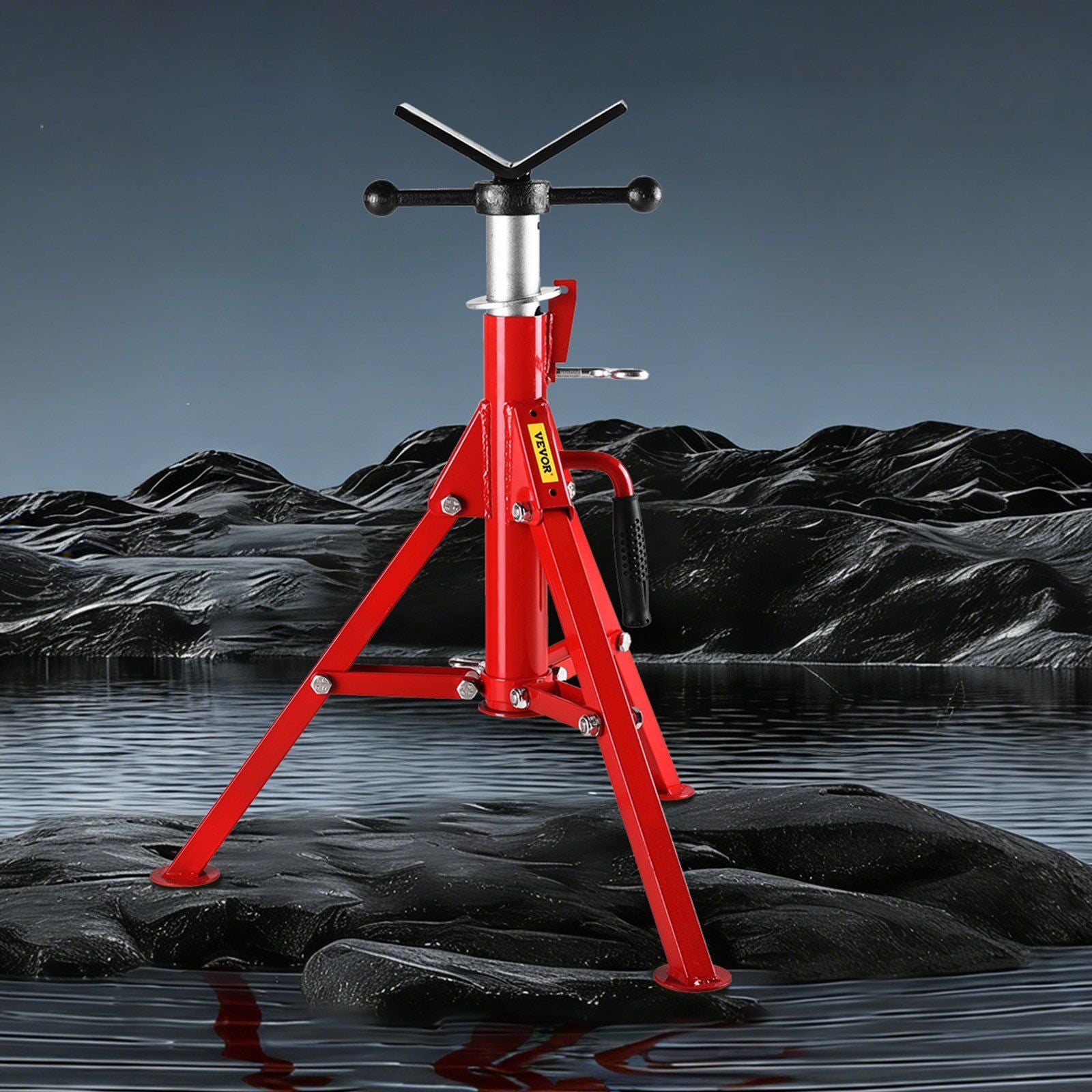 V Head Pipe Stand 0.32 - 30.48 cm Capacity, Adjustable Height 610mm-1067mm, Pipe Jack Stands 1134kg Load Capacity, Portable Folding Pipe Stands, Carbon Steel Body for Enhanced Durability