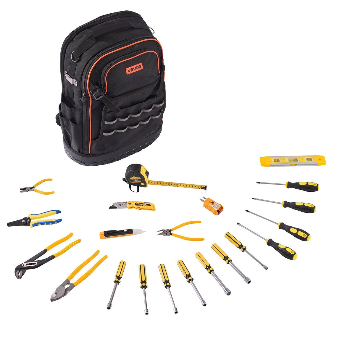 Tool Backpack with Tools, 65 Pockets, Heavy-duty Tools Storage Organizer Bags with Laptop Compartment &amp; Molded Base, Electrician Jobsite Backpack for Electrician, Repairman, and HVAC Techs
