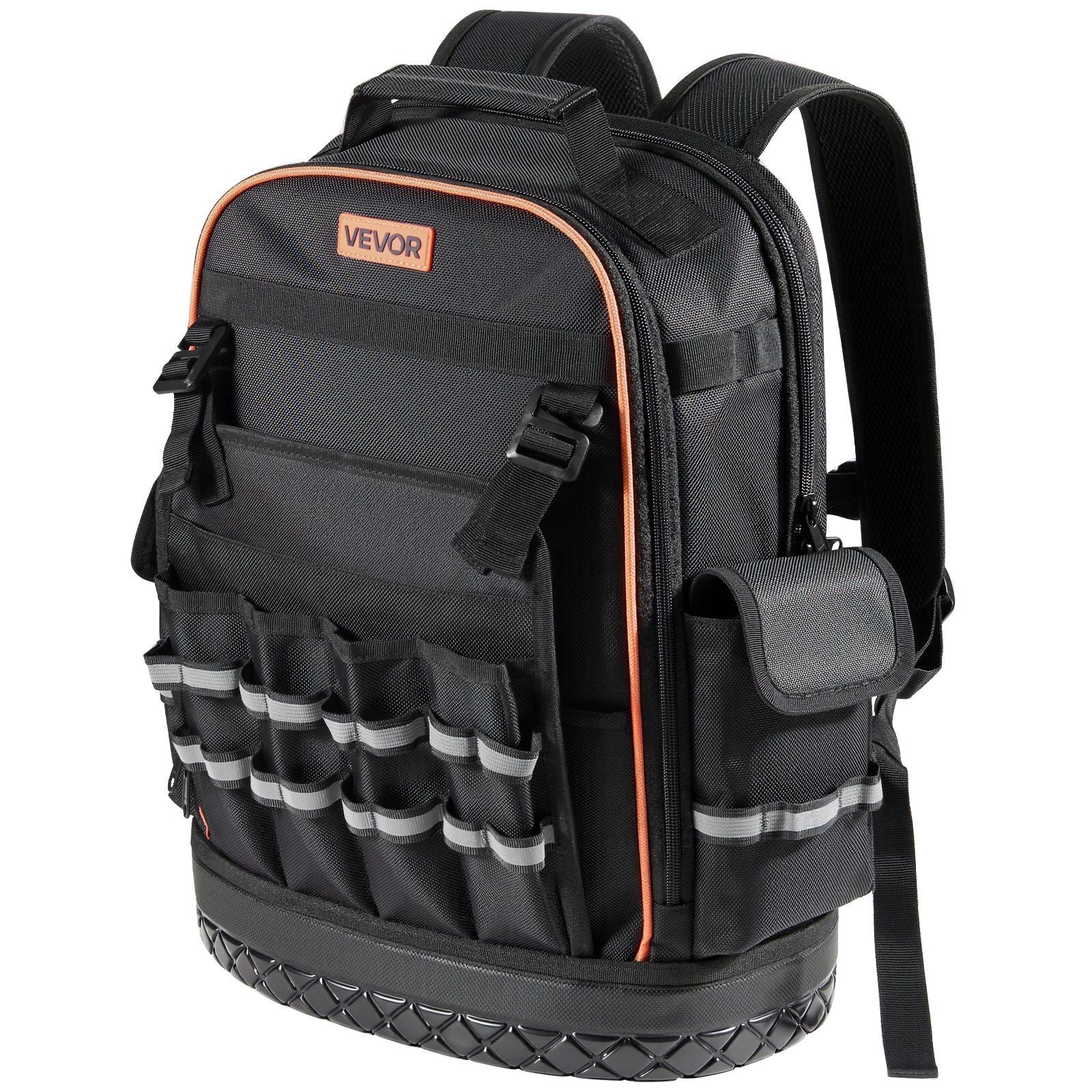 Tool Backpack, 64 Pockets, Heavy-duty Tools Storage Organizer Work Bags with Laptop Compartment & Molded Base, Electrician Jobsite Backpack for Electrician, Repairman, and HVAC Techs