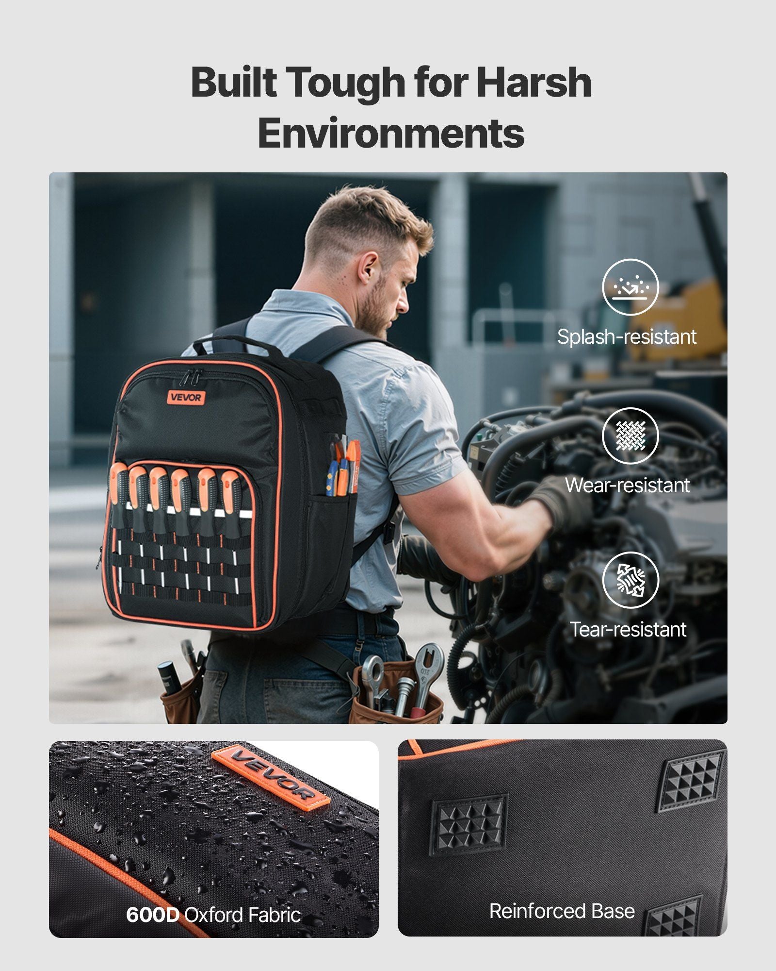 Tool Backpack, 49 Pockets, Heavy-duty Tools Storage Organizer Work Bags with Laptop Compartment & Reinforced Fabric Base, Electrician Jobsite Backpack for Electrician, Repairman