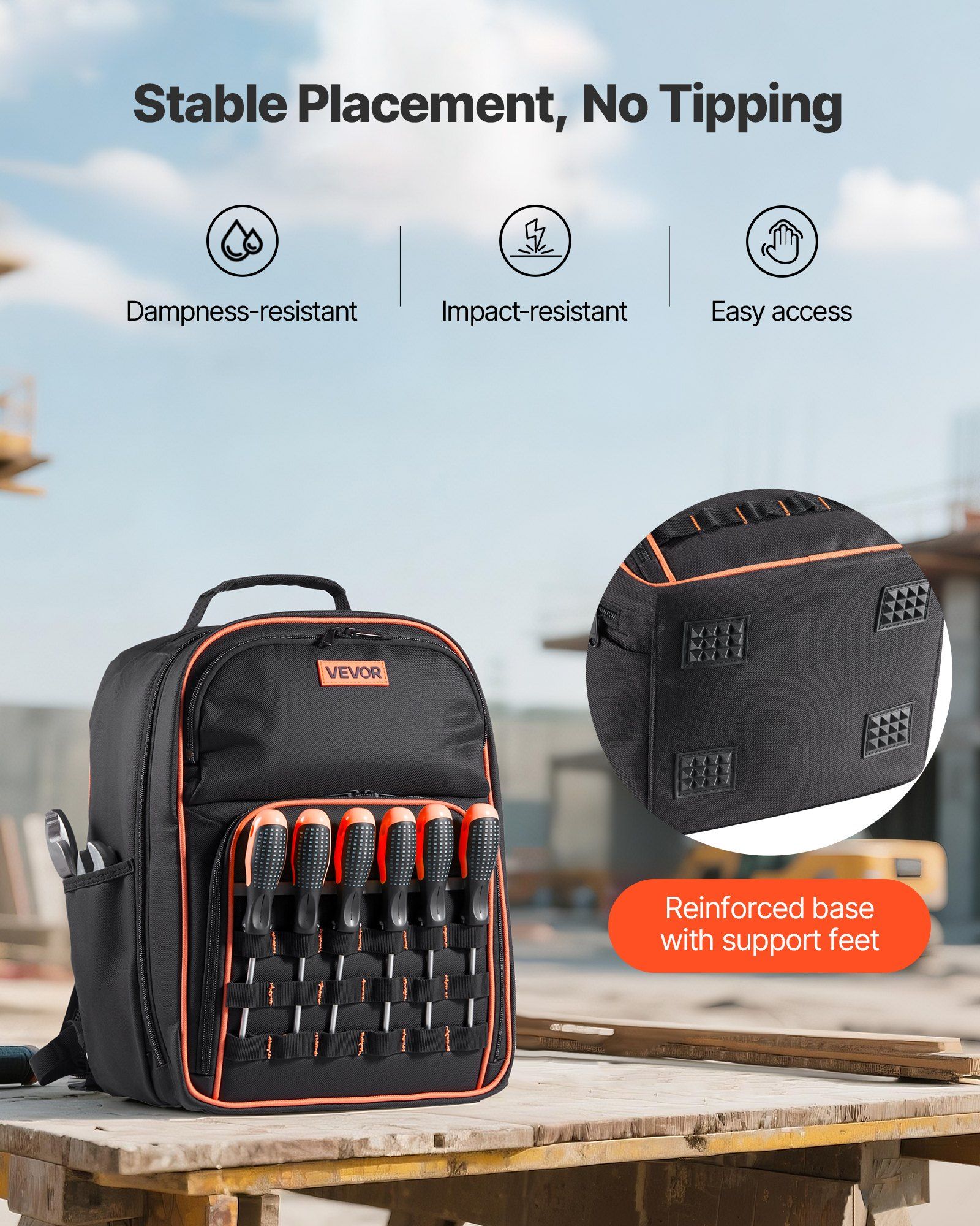 Tool Backpack, 49 Pockets, Heavy-duty Tools Storage Organizer Work Bags with Laptop Compartment & Reinforced Fabric Base, Electrician Jobsite Backpack for Electrician, Repairman