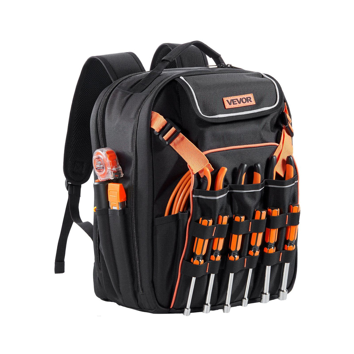 Tool Backpack, 45 Pockets, Heavy-duty Tools Storage Organizer Work Bags with Laptop Compartment &amp; Reinforced Fabric Basee, Electrician Jobsite Backpack for Electrician, Repairman
