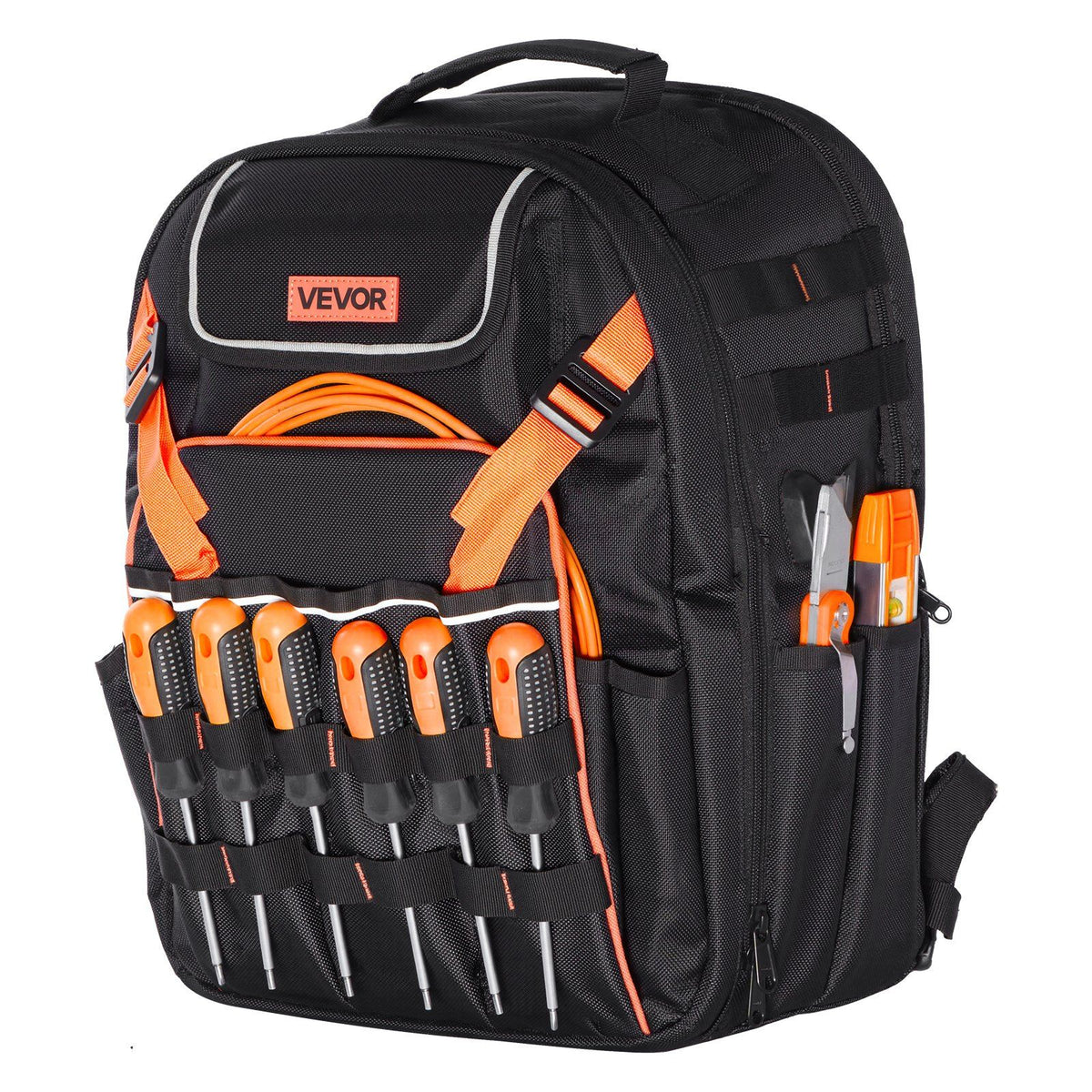 Tool Backpack, 45 Pockets, Heavy-duty Tools Storage Organizer Work Bags with Laptop Compartment & Reinforced Fabric Basee, Electrician Jobsite Backpack for Electrician, Repairman
