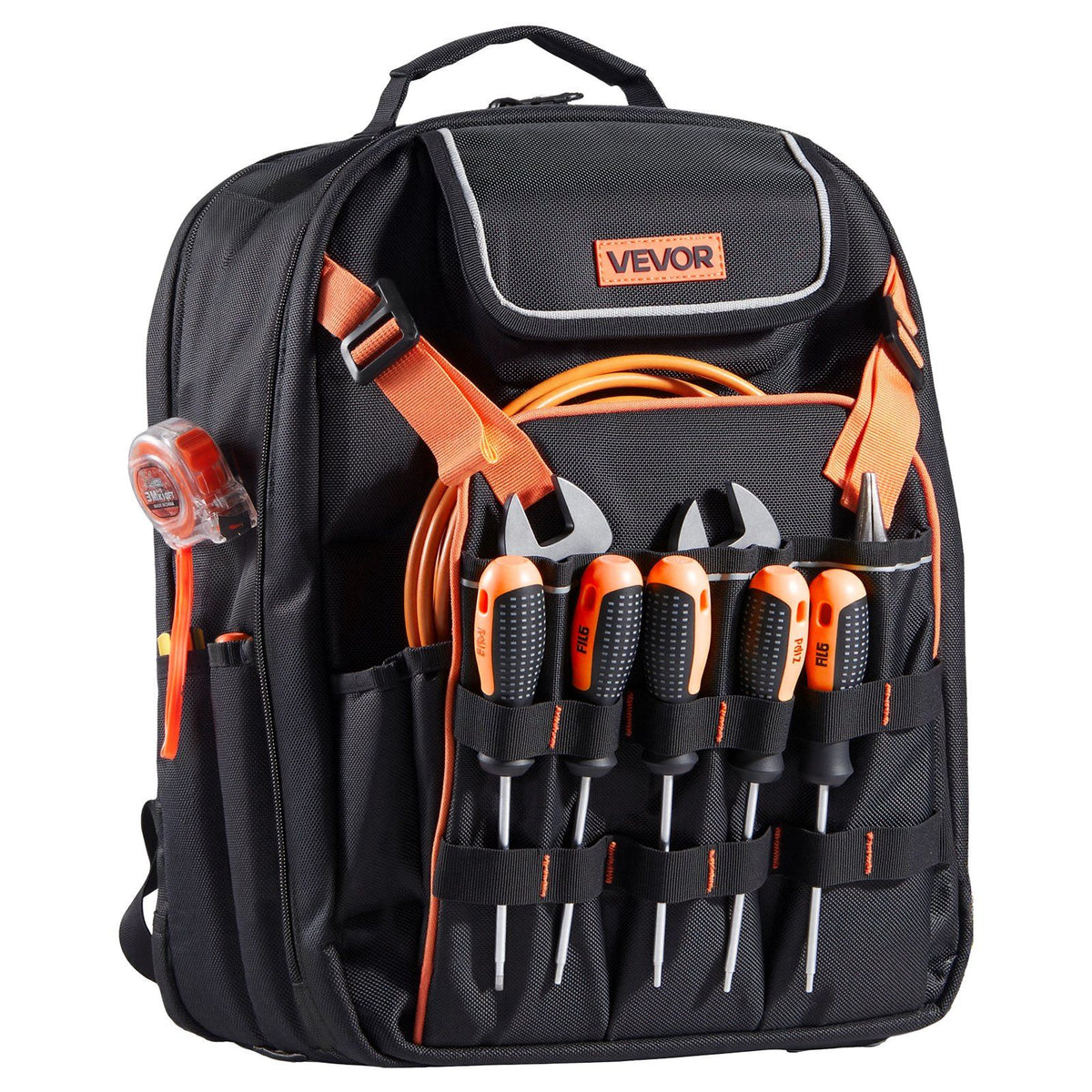 Tool Backpack, 45 Pockets, Heavy-duty Tools Storage Organizer Work Bags with Laptop Compartment & Reinforced Fabric Basee, Electrician Jobsite Backpack for Electrician, Repairman