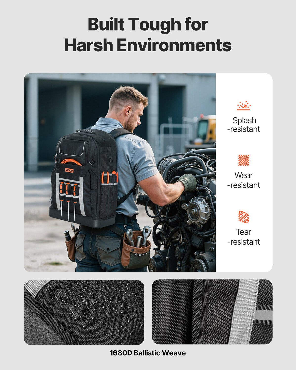 Tool Backpack, 56 Pockets, Heavy-duty Tools Storage Organizer Bags with Molded Base, Electrician Jobsite Backpack for Construction Jobsite, Electrician, Industrial, Repairman, and HVAC Techs