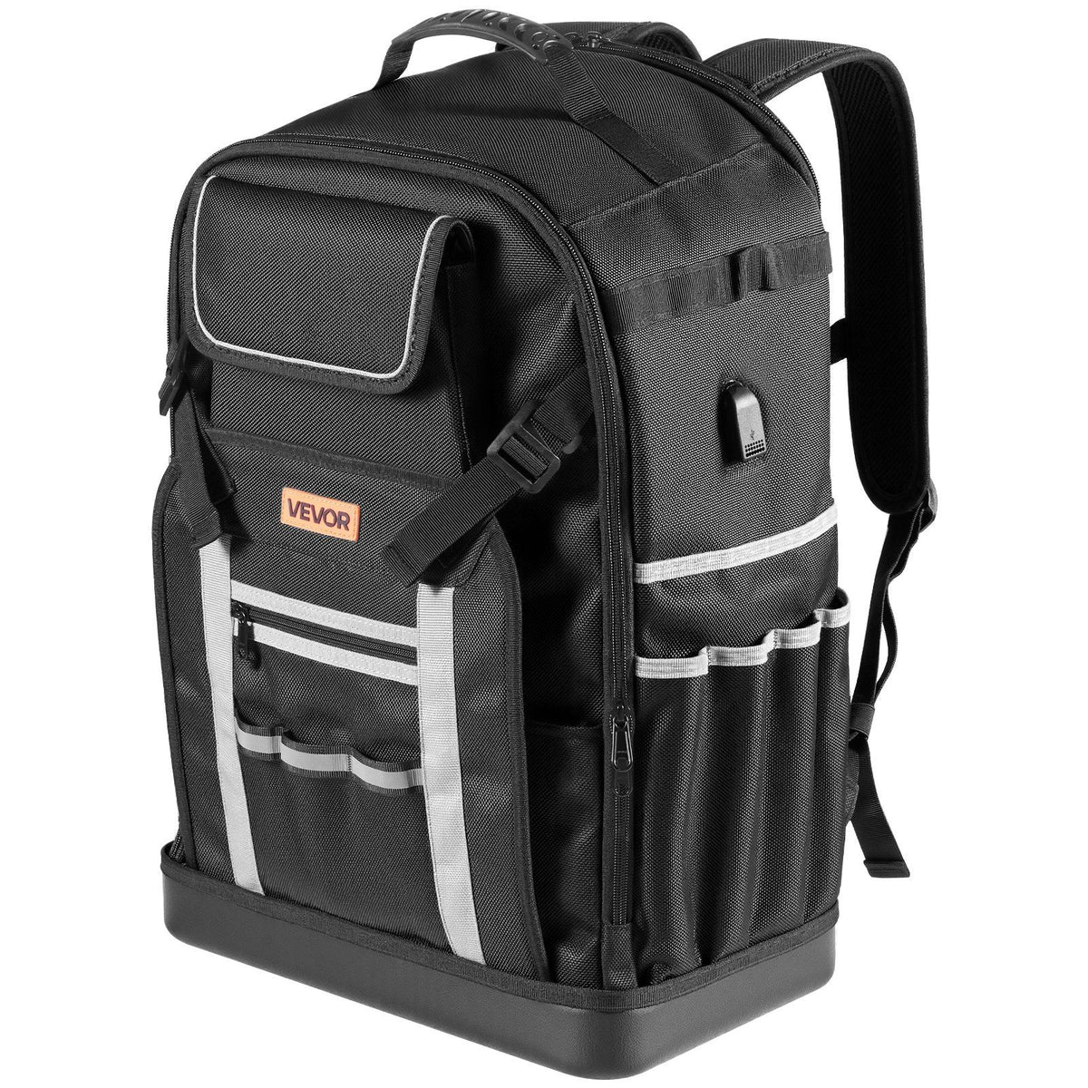 Tool Backpack, 56 Pockets, Heavy-duty Tools Storage Organizer Bags with Molded Base, Electrician Jobsite Backpack for Construction Jobsite, Electrician, Industrial, Repairman, and HVAC Techs