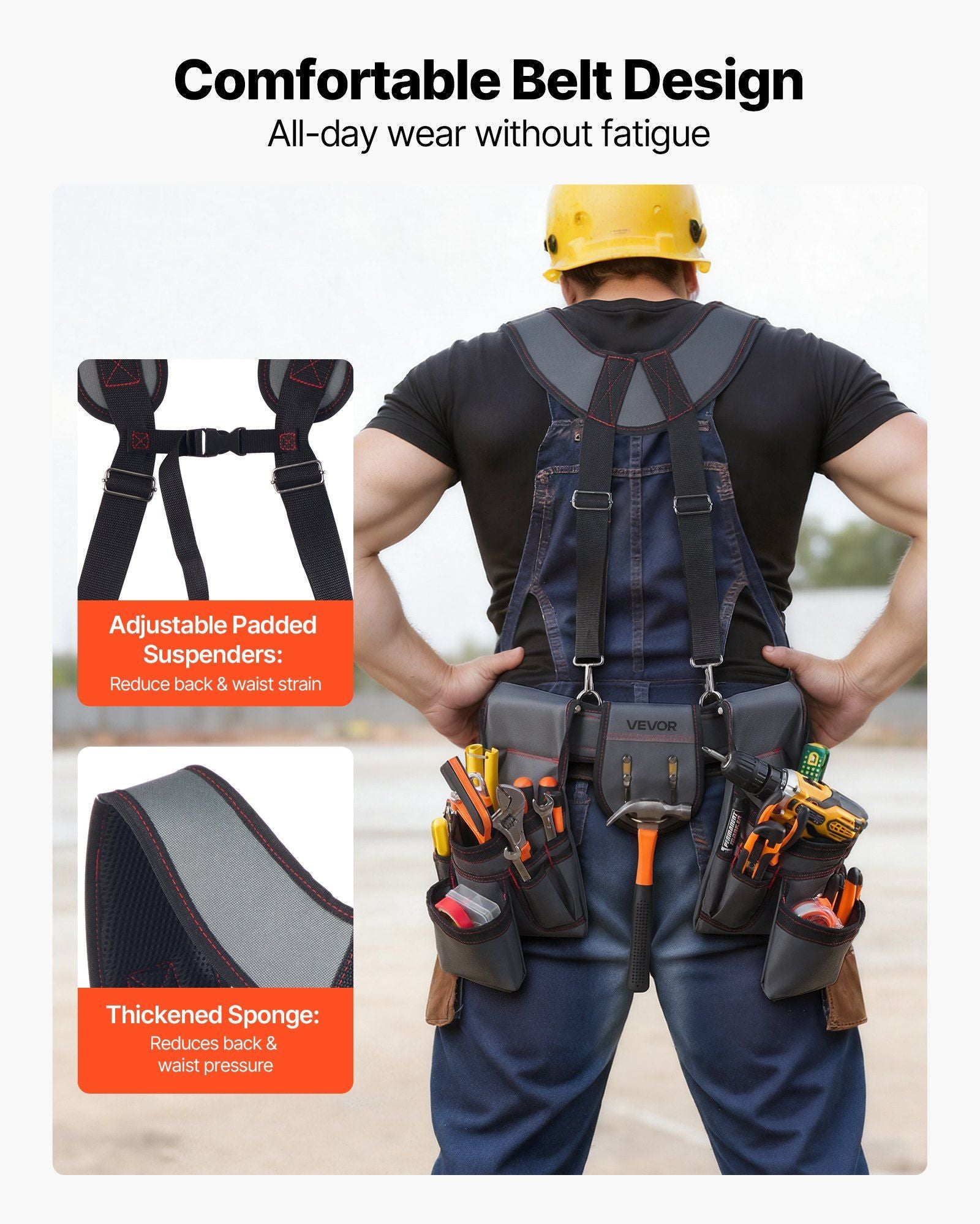 Tool Belt, 22 Pockets Tool Pouch with Suspenders for Men, Heavy Duty Adjustable Utility Belt Bag Suspenders for Electrician, Carpenter, Construction, Work Apron Organizer Waist Adjust 81-173 cm