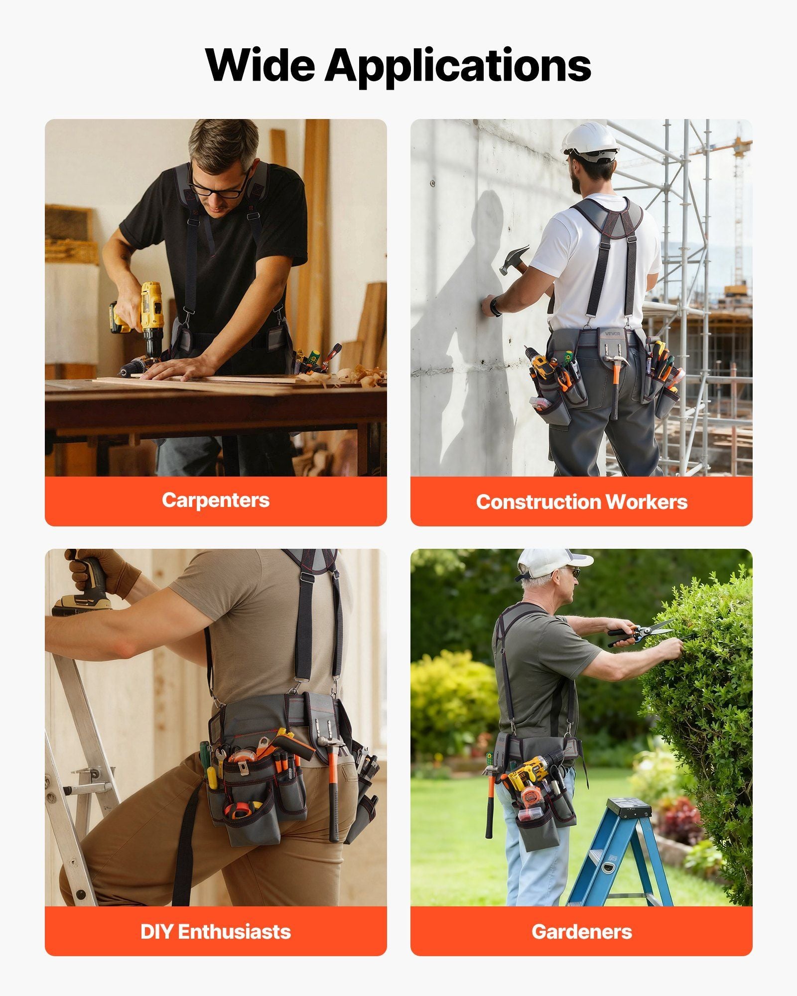 Tool Belt, 22 Pockets Tool Pouch with Suspenders for Men, Heavy Duty Adjustable Utility Belt Bag Suspenders for Electrician, Carpenter, Construction, Work Apron Organizer Waist Adjust 81-173 cm