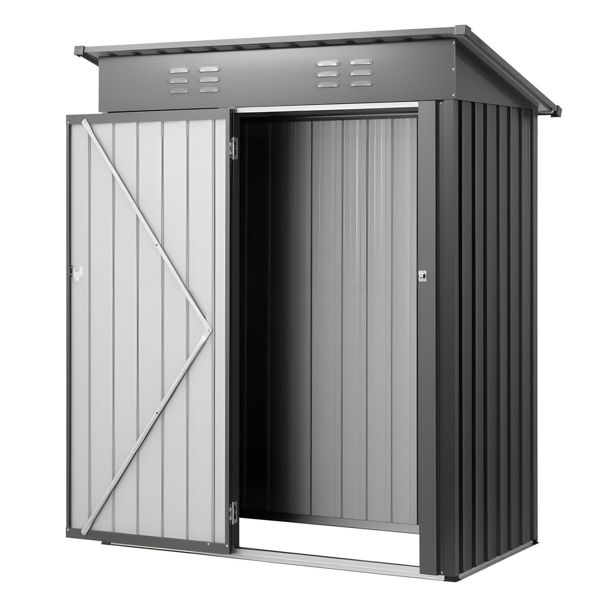 1533 x 876 x 1815 mm Metal Garden Shed, Storage Building with Lockable Door &amp; 2 Louver Vents, Sloped Roof Metal Outdoor Storage Shed, Tool Sheds Outdoor Storage for Backyard, Garden, Patio