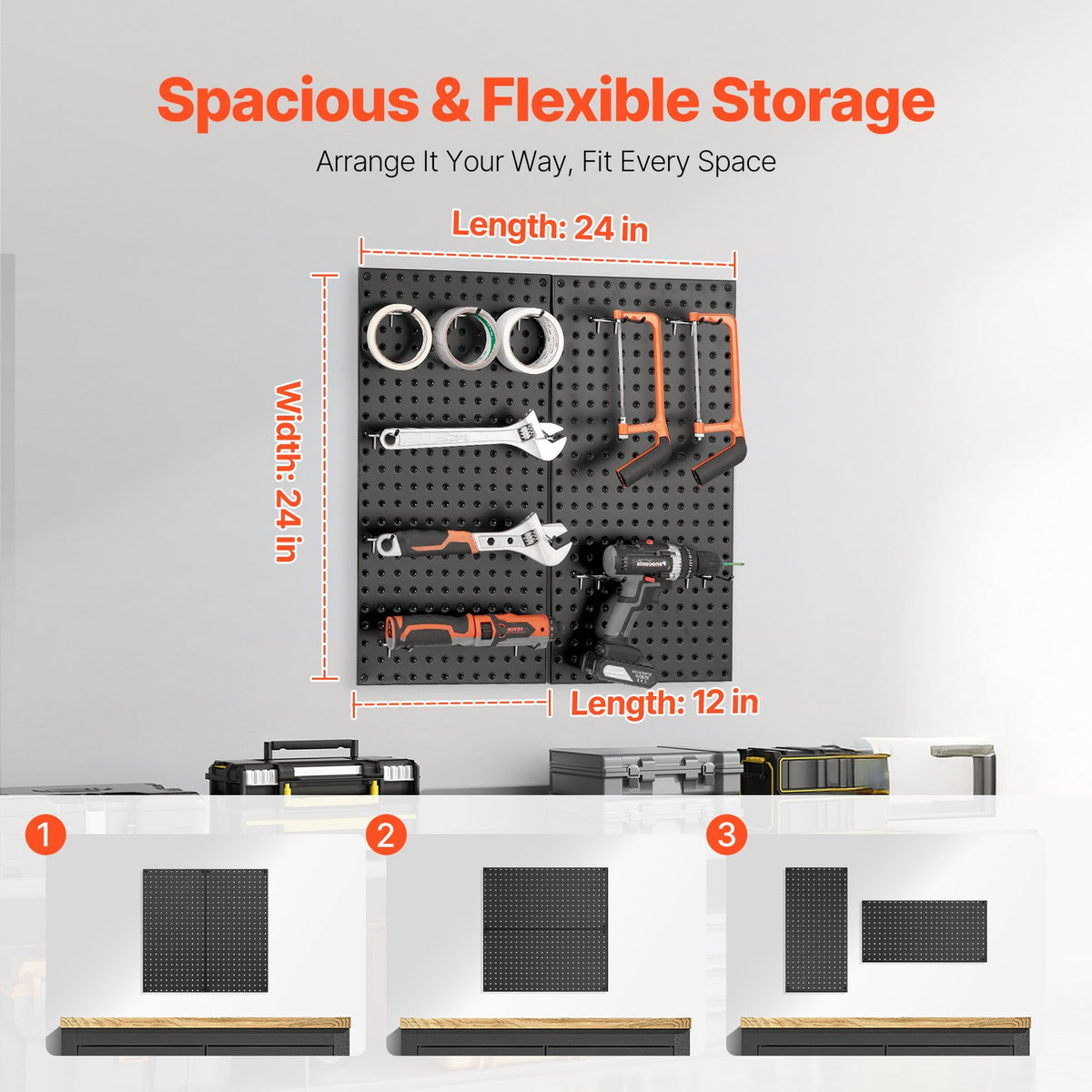 VEVOR Metal Pegboard Panels609.6 x 304.8 mm2 Panels Wall Organizer for Home