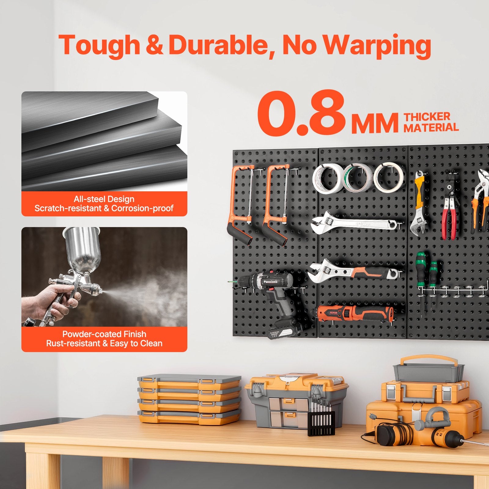 VEVOR Metal Pegboard Panels609.6 x 304.8 mm3 Panels Wall Organizer for Home