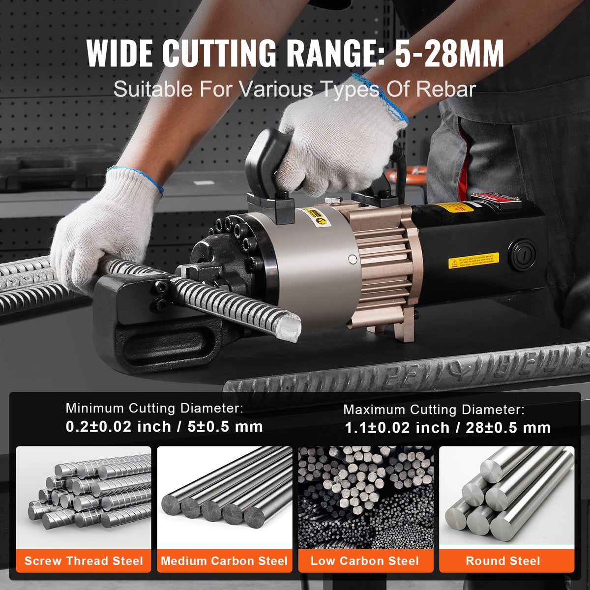 VEVOR 2000W Electric Hydraulic Rebar Cutter Cutting up to 1.1 Inch 5-28mm