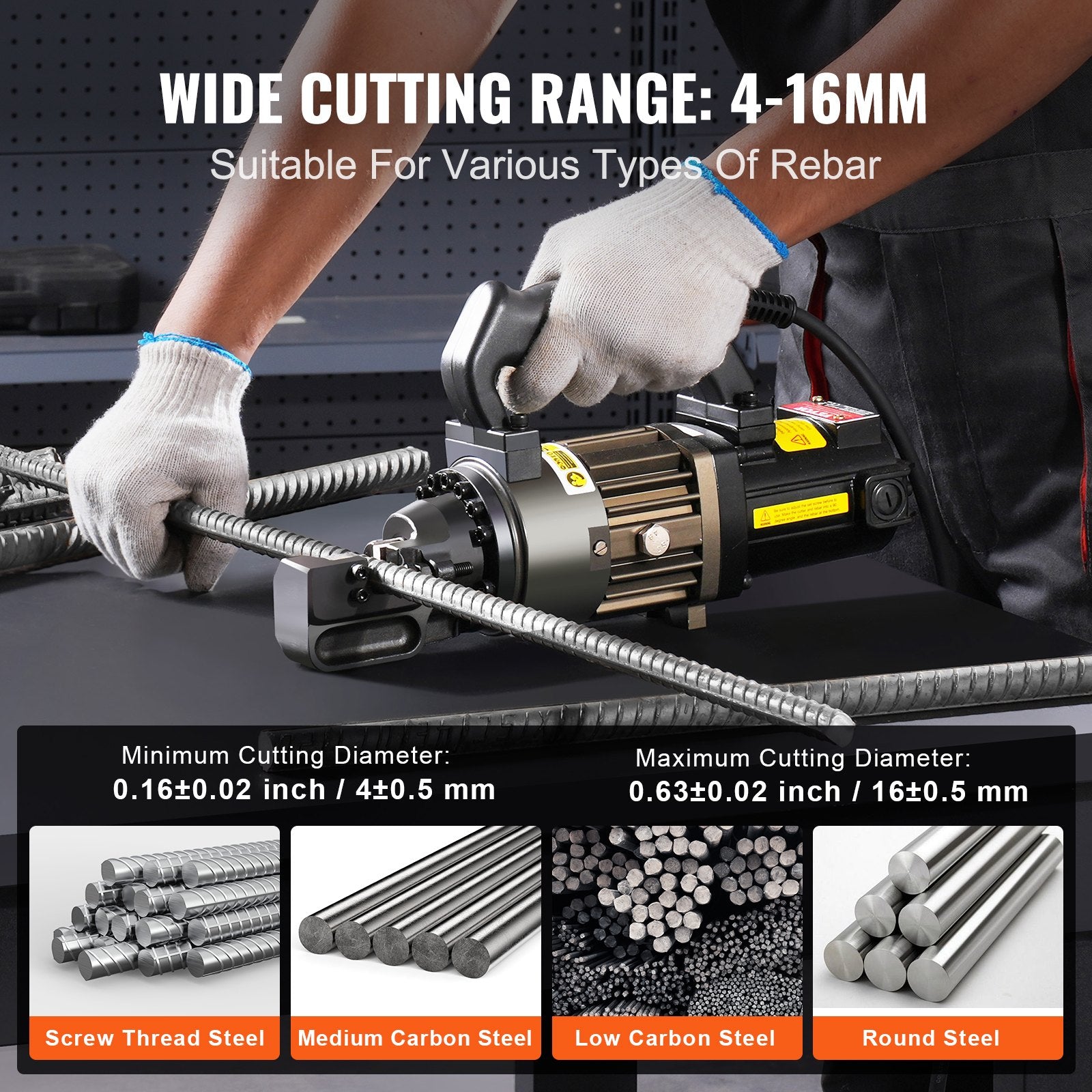 VEVOR Electric Hydraulic Rebar Cutter, 1000W Portable Rebar Cutter, Cutting up to 5/8 Inch (4-16mm) #5 Rebar within 2 Seconds, High Power Steel Rebar Cutter with Oil Can Rich Accessories,Black RC-16