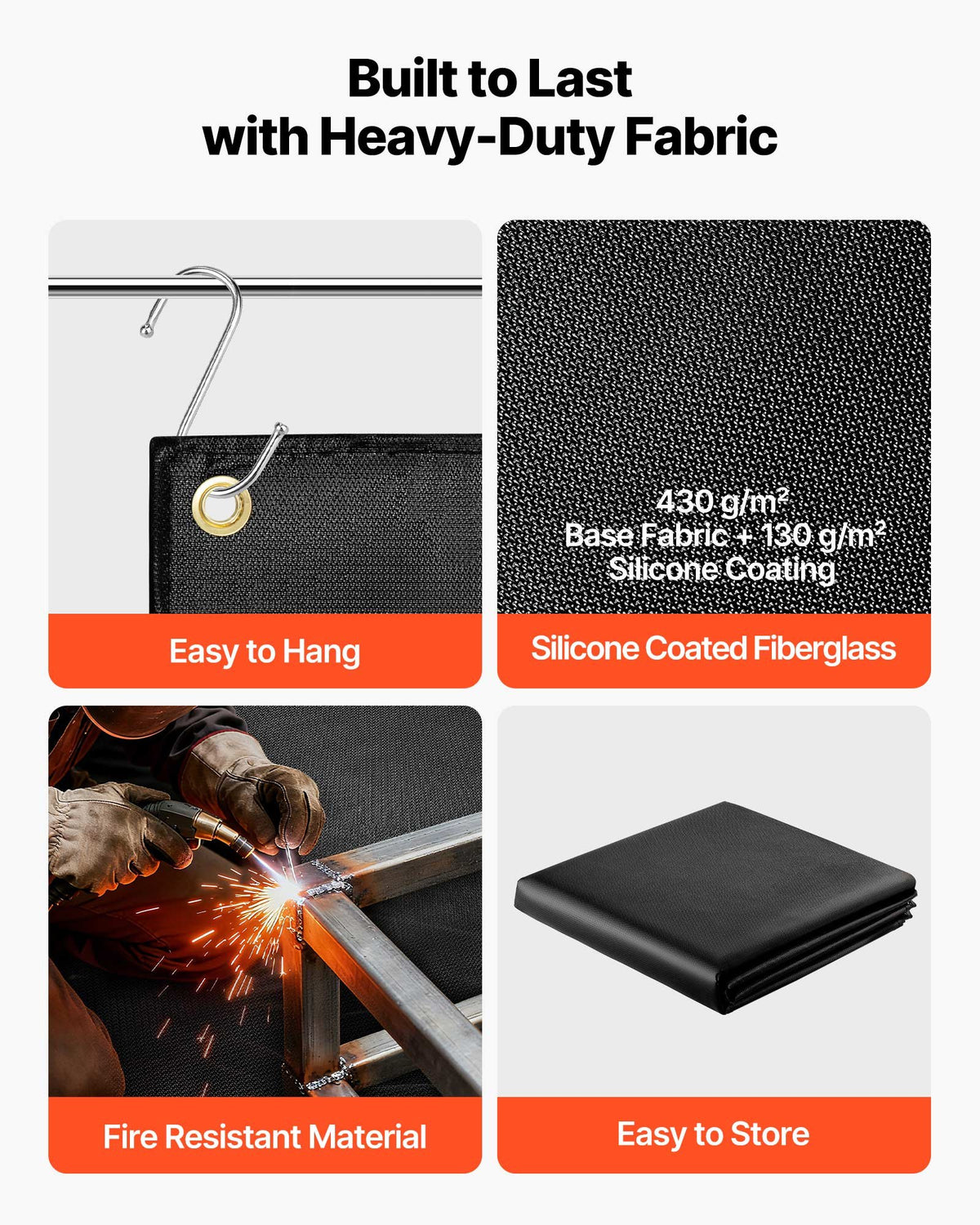 VEVOR Welding Blanket, 1829mm x 2438mm Silicone Coated Fiberglass Welding Blanket, 1800°F Heat Resistant Safety Protection Blankets, Flame Retardant Fireproof Insulation Mat with Metal Grommets