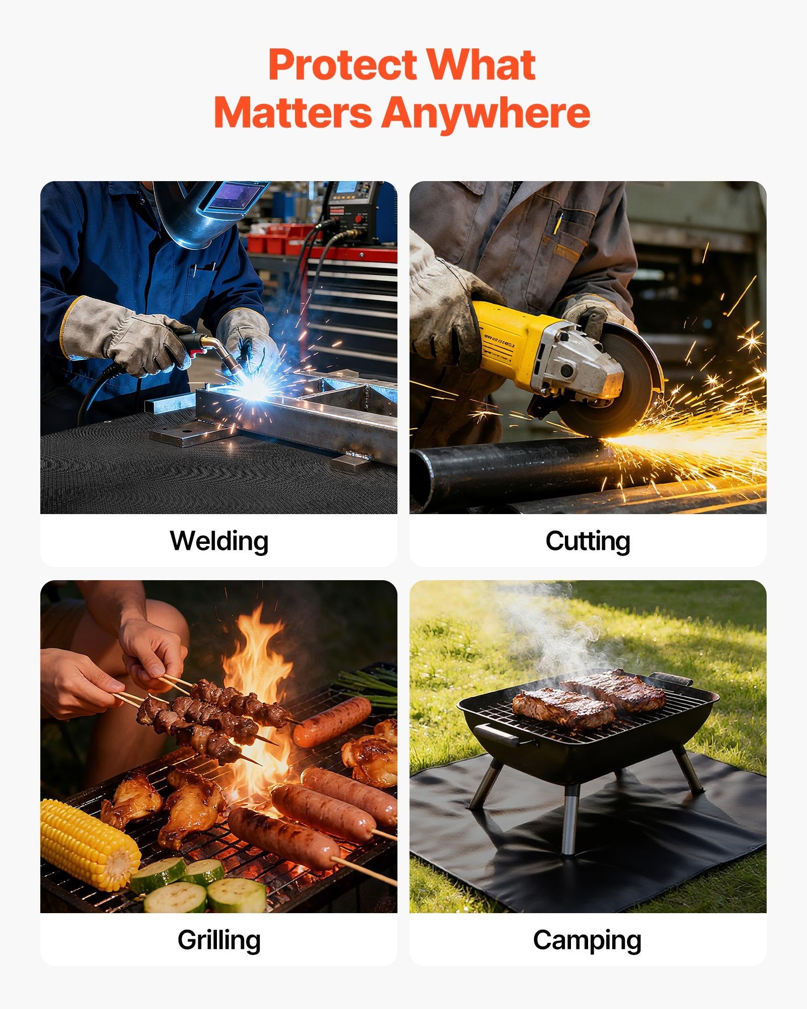VEVOR Welding Blanket, 1219mm x 1829mm Silicone Coated Fiberglass Welding Blanket, 1800°F Heat Resistant Safety Protection Blankets, Flame Retardant Fireproof Insulation Mat with Metal Grommets