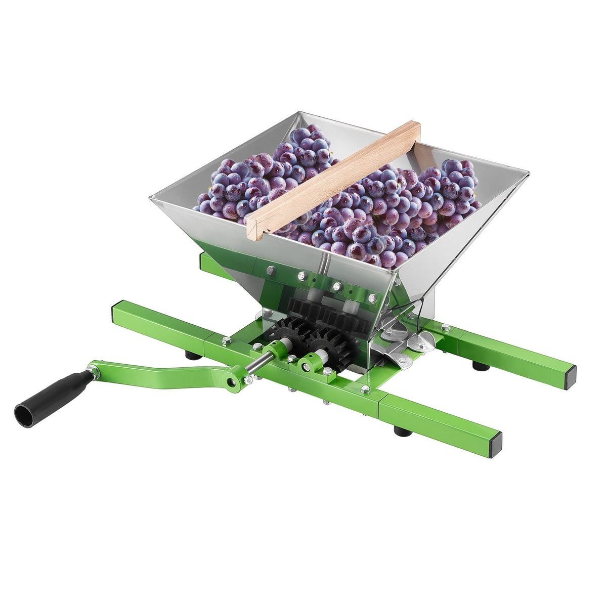 VEVOR 1.8 Gal/7L Fruit and Apple Crusher, Large Manual Grinder, Stainless Steel Fruit Scratter Pulper for Wine Cider Apple Grape Pressing, with Roller Handle for Kitchen Home, Green