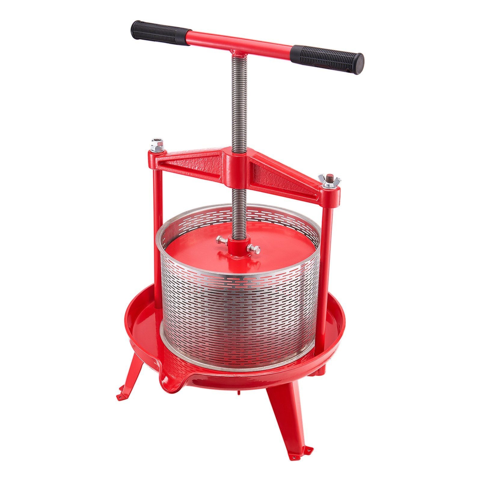 2.38 Gal/9L Fruit Wine Press, Stainless Steel Basket with Cross-beam and Triangular Structure, Manual Juice Maker, Cider Apple Grape Tincture Making Press with T-Handle for Kitchen Home