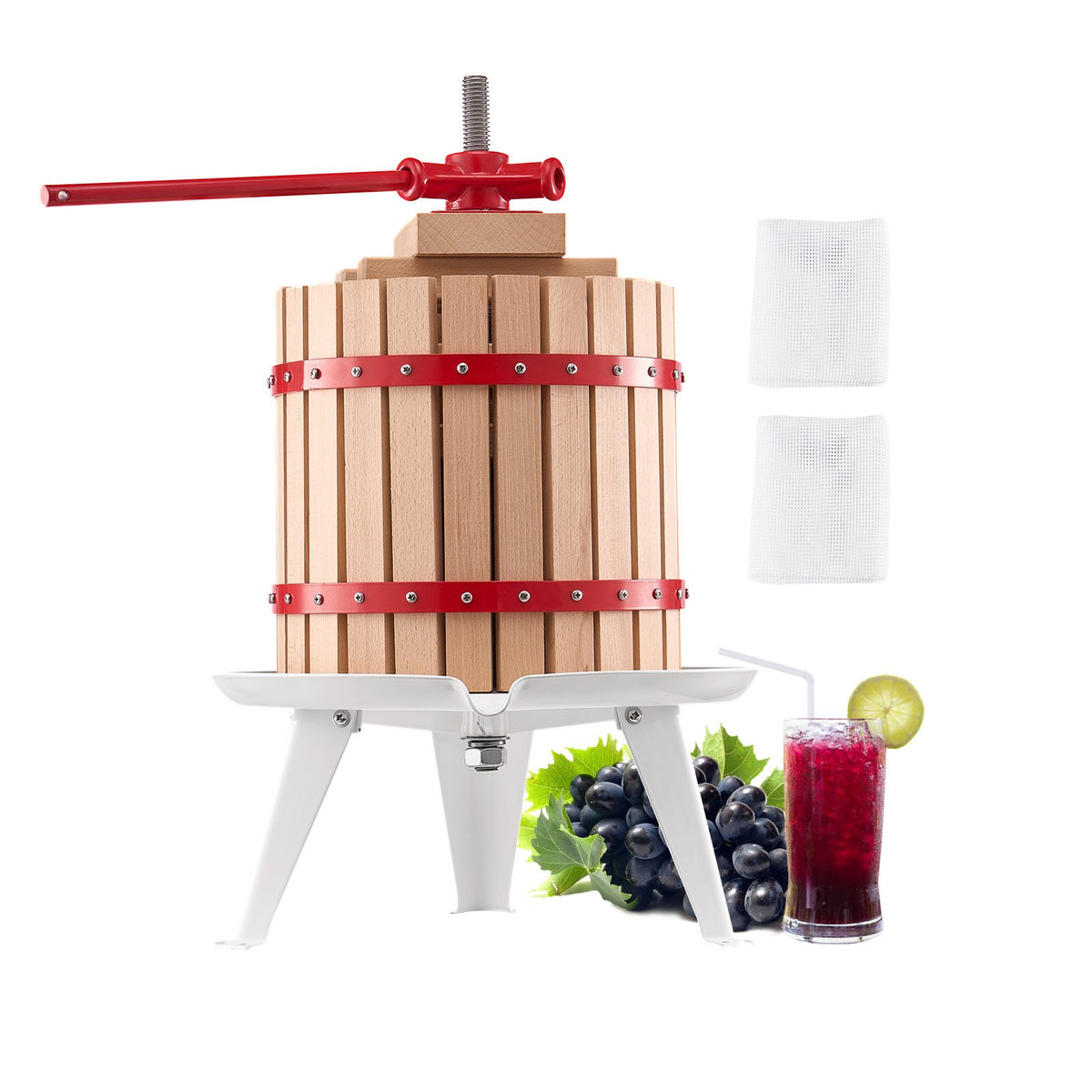 VEVOR Fruit Wine Press Manual Press for Wine Making 3.2 Gal/12L Wood Basket