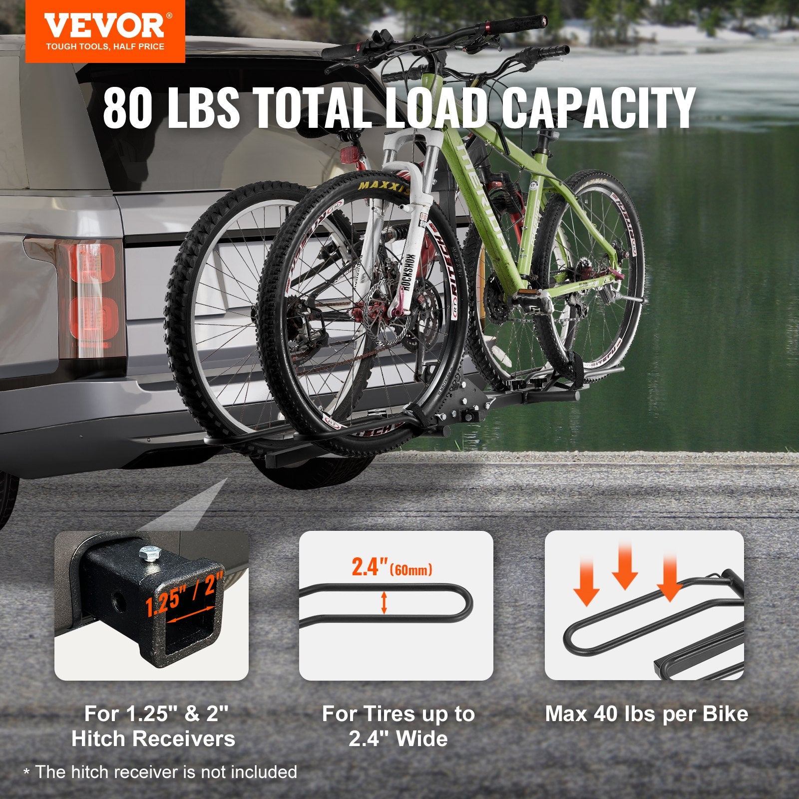 VEVOR 2-Bike Rack Hitch Mount Folding Carrier Car Truck SUV 1.25