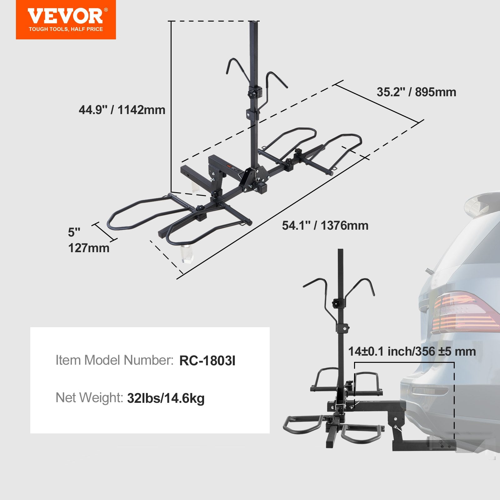 VEVOR 2-Bike Rack Hitch Mount 160lbs Folding Carrier Car Truck SUV 2