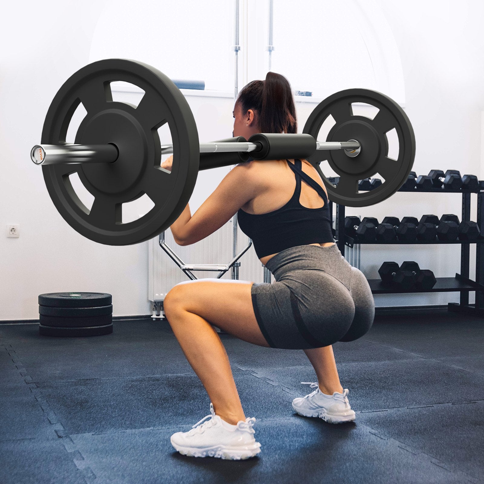 VEVOR Safety Squat Bar, 318kg Fitness Squat  Bar, Safety Squat Bar Attachment with Shoulder and Arm Pads, 28mm Diameter Weight Bar, Ideal for Front Squats, Lunges, Rehab, Physical Therapy