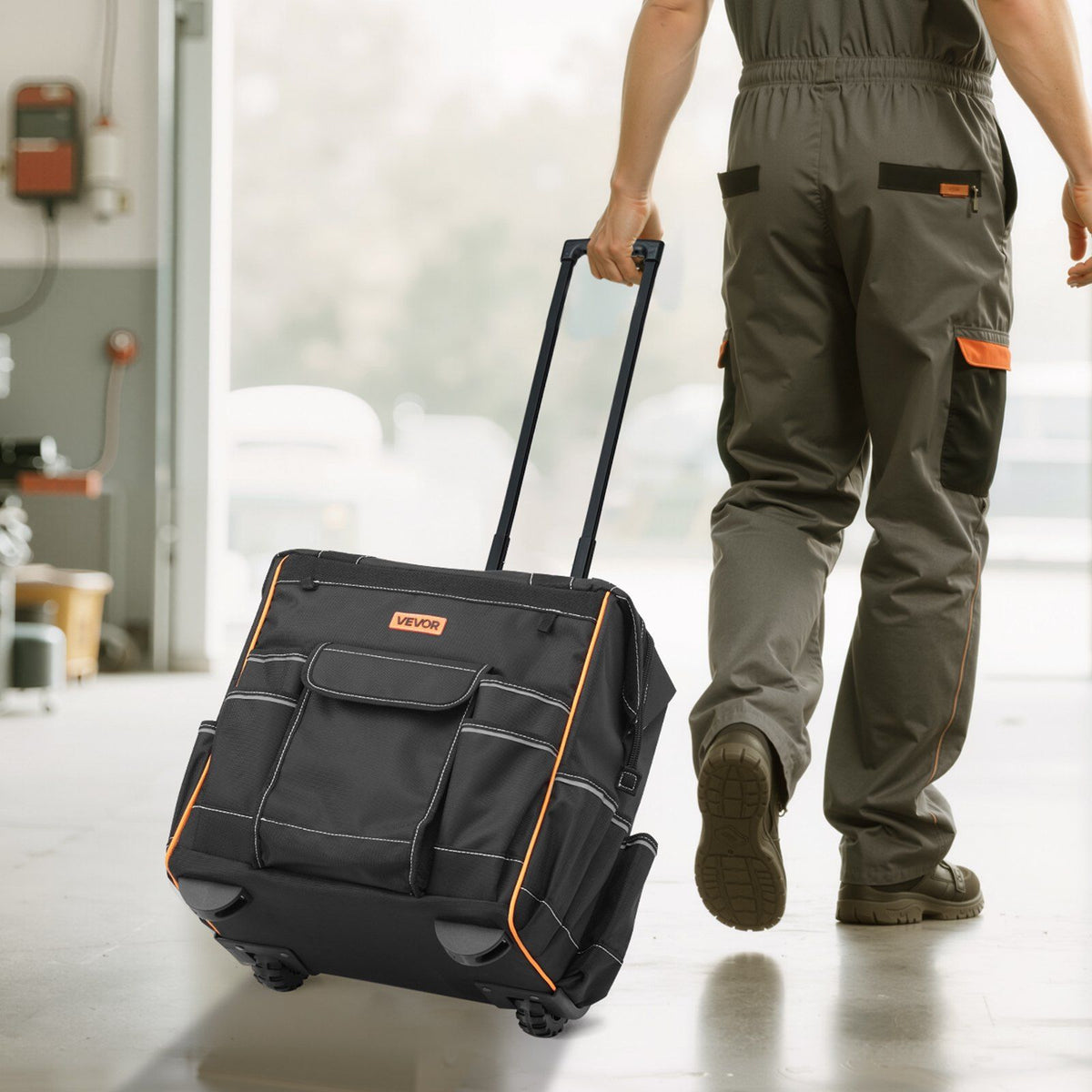 Rolling Tool Bag, 110 lbs Load Capacity, 25 Pockets Heavy Duty Roller Tool Bag on Wheels, Adjustable Telescoping Handle & Stable Base, Toolbag Organizers with Wheels for Construction, Mechanic