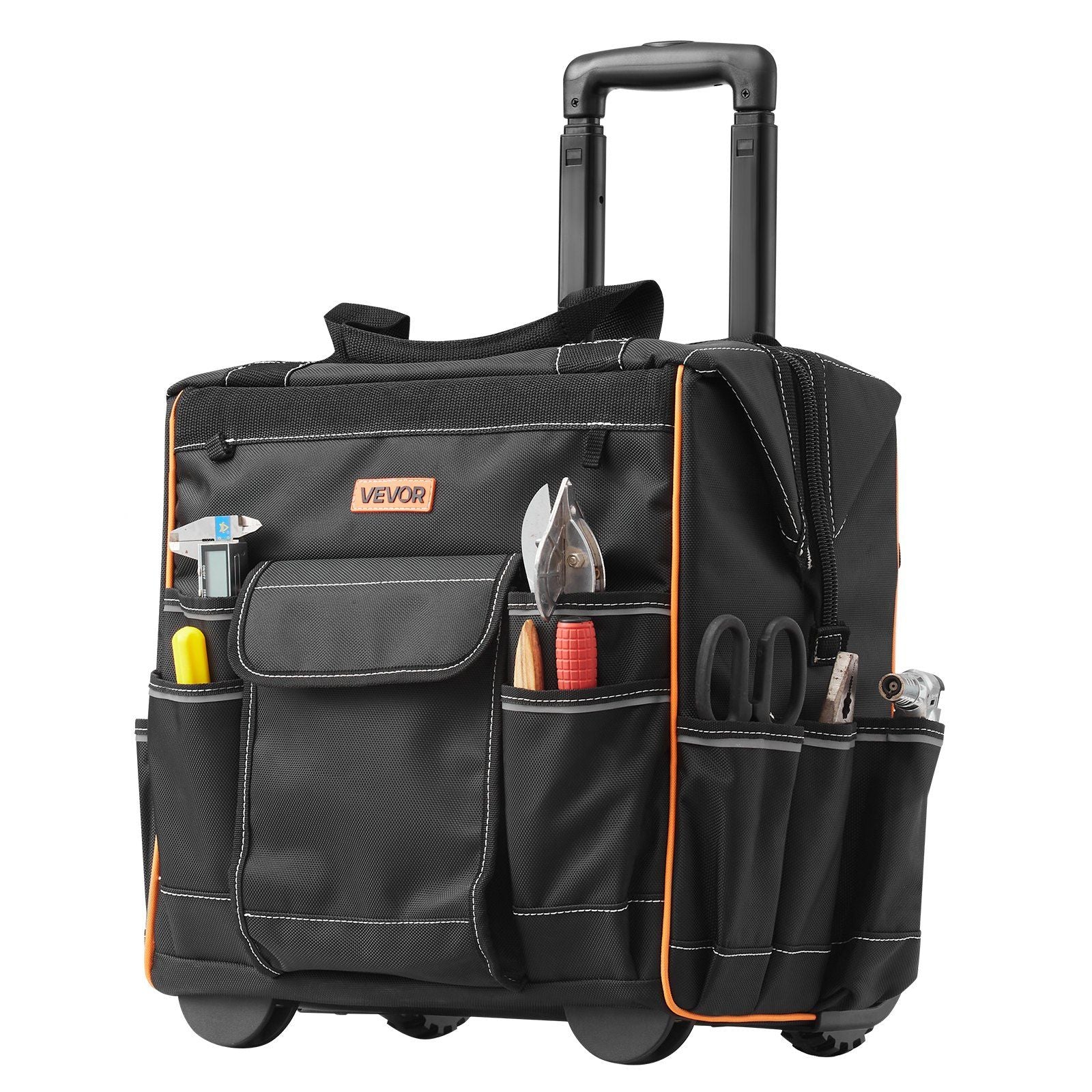 Rolling Tool Bag, 110 lbs Load Capacity, 25 Pockets Heavy Duty Roller Tool Bag on Wheels, Adjustable Telescoping Handle & Stable Base, Toolbag Organizers with Wheels for Construction, Mechanic