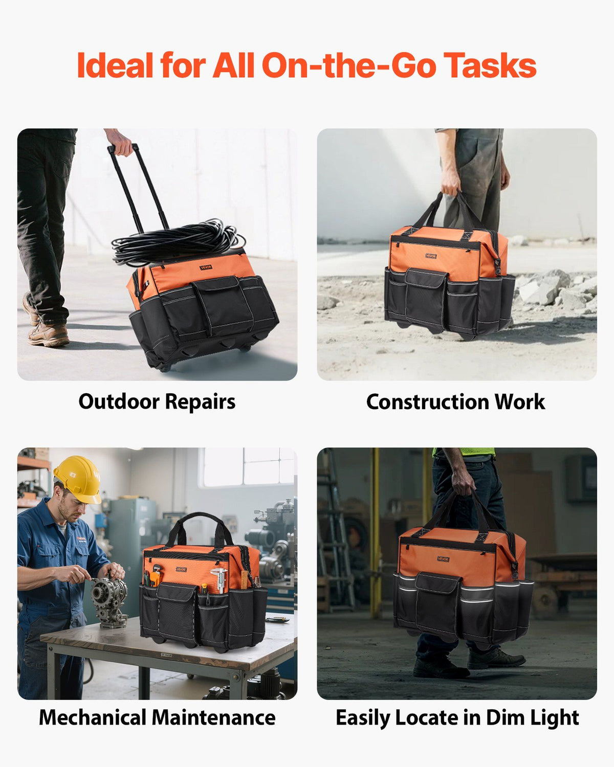 Rolling Tool Bag, 110 lbs Load Capacity, 27 Pockets Heavy Duty Roller Tool Bag on Wheels, Adjustable Telescoping Handle & Stable Base, Toolbag Organizers with Wheels for Construction, Mechanic