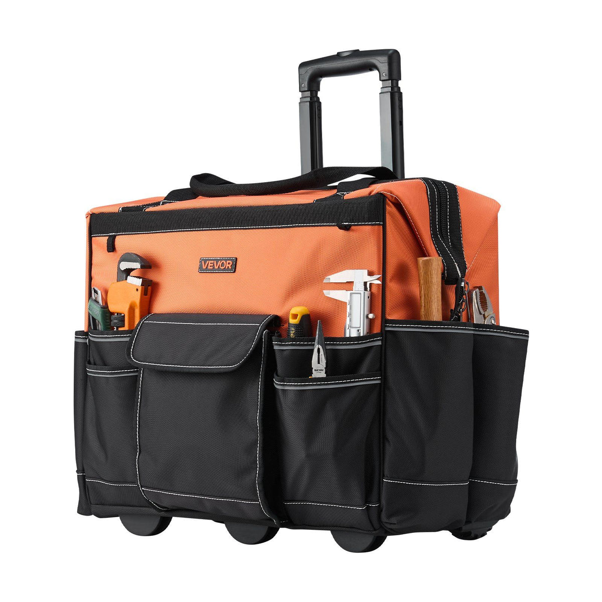 Rolling Tool Bag, 110 lbs Load Capacity, 27 Pockets Heavy Duty Roller Tool Bag on Wheels, Adjustable Telescoping Handle & Stable Base, Toolbag Organizers with Wheels for Construction, Mechanic