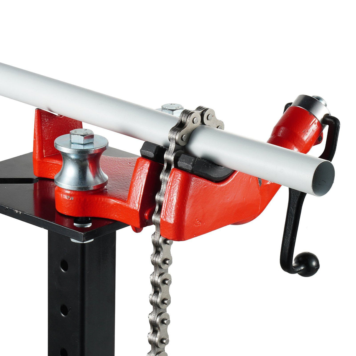 Heavy-Duty Pipe Chain Vise, 1/8" - 5" Pipe Capacity, 26" Rugged Chain &amp; Cast Iron Base, Hitch Mount Vise Plate Holder With Adjustable Height - Fits 2 inch x 2 inch Receiver