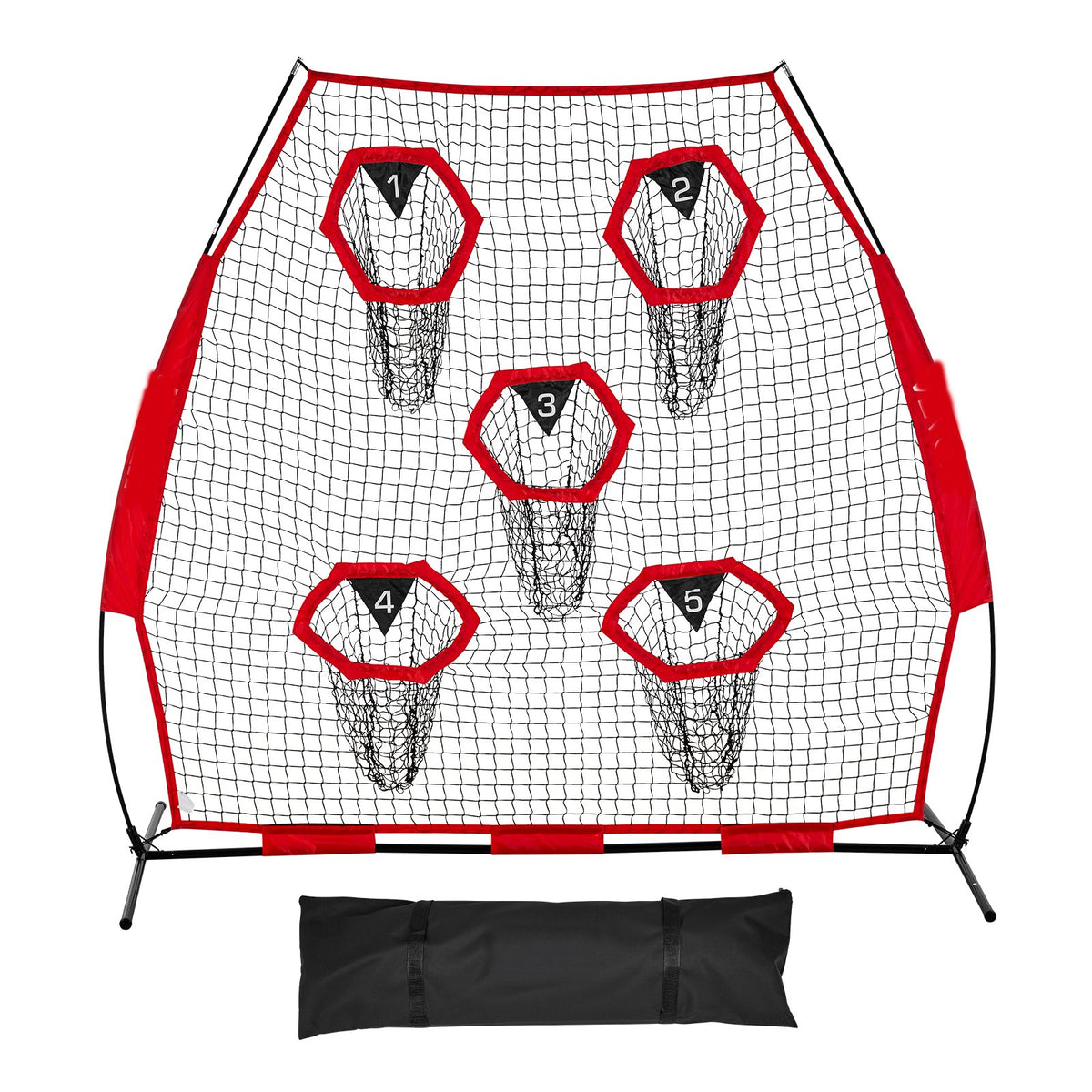 VEVOR 2133.6 x 2133.6mm Football Trainer Throwing Net, Training Throwing Target Practice Net with 5 Target Pockets, Knotless Net Includes Straps and Portable Carry Case, Improve QB Throwing Accuracy