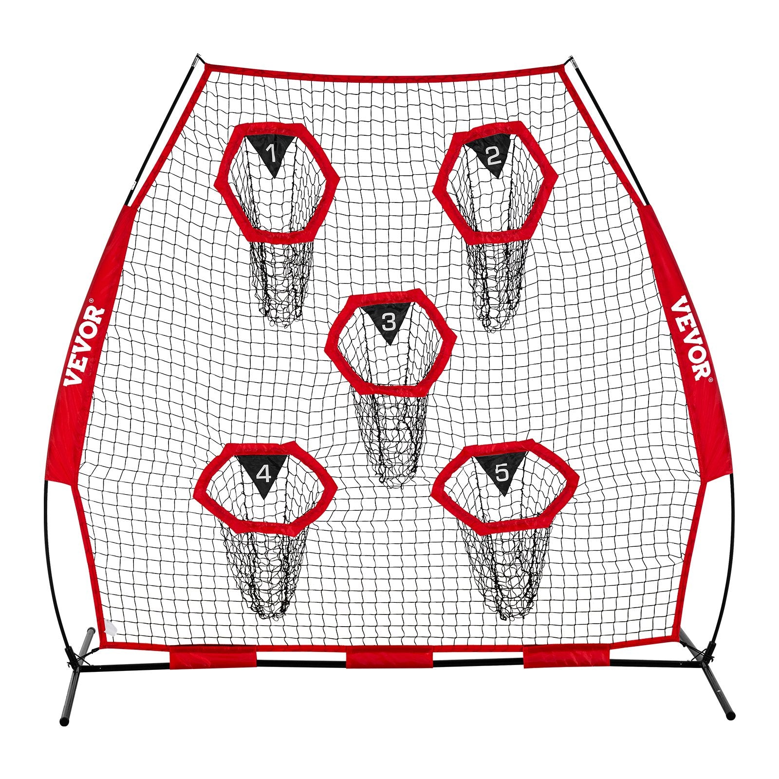 VEVOR 2133.6 x 2133.6mm Football Trainer Throwing Net, Training Throwing Target Practice Net with 5 Target Pockets, Knotless Net Includes Straps and Portable Carry Case, Improve QB Throwing Accuracy