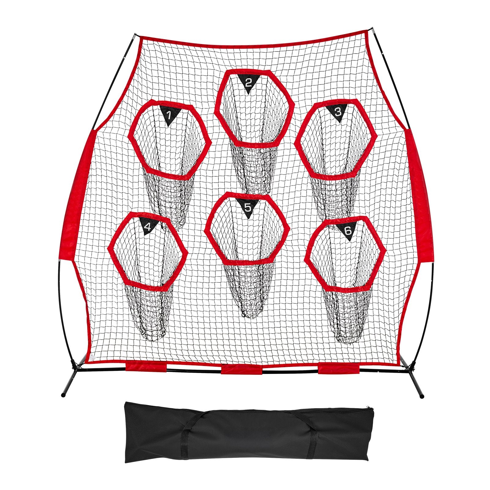 VEVOR 2438.4x2438.4mm Football Trainer Throwing Net, Training Throwing Target Practice Net with 6 Target Pockets, Knotless Net Includes Straps and Portable Carry Case, Improve QB Throwing Accuracy,Red