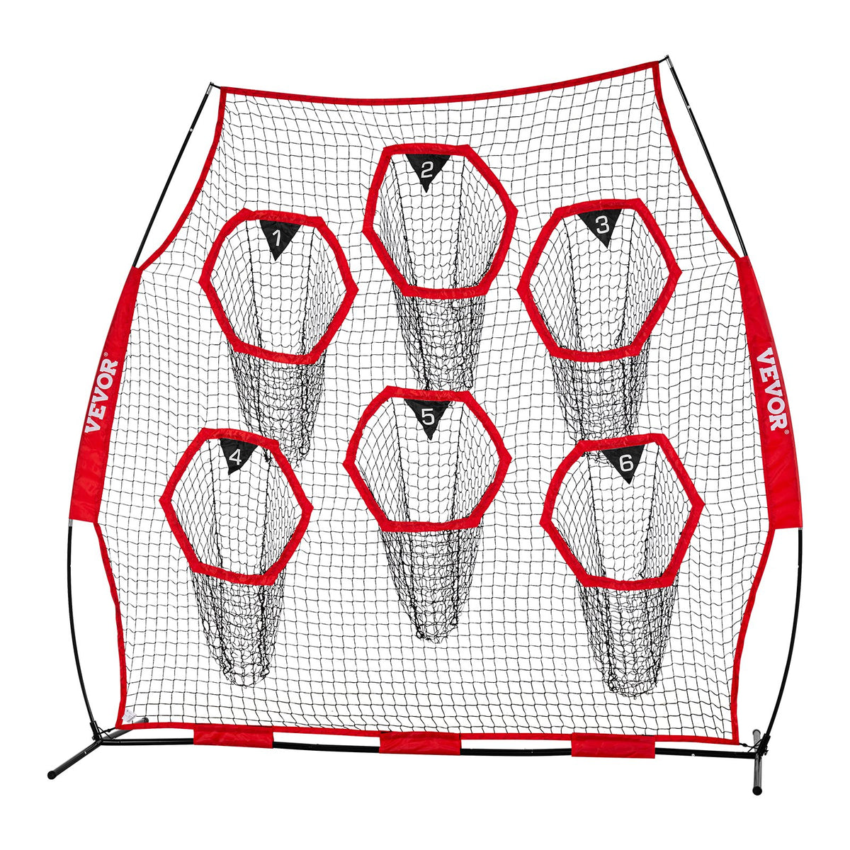 VEVOR 2438.4x2438.4mm Football Trainer Throwing Net, Training Throwing Target Practice Net with 6 Target Pockets, Knotless Net Includes Straps and Portable Carry Case, Improve QB Throwing Accuracy,Red