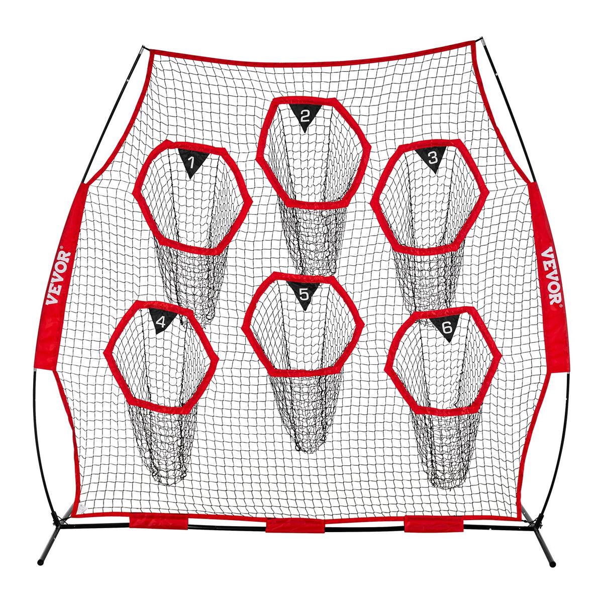 VEVOR 2438.4x2438.4mm Football Trainer Throwing Net, Training Throwing Target Practice Net with 6 Target Pockets, Knotless Net Includes Straps and Portable Carry Case, Improve QB Throwing Accuracy,Red