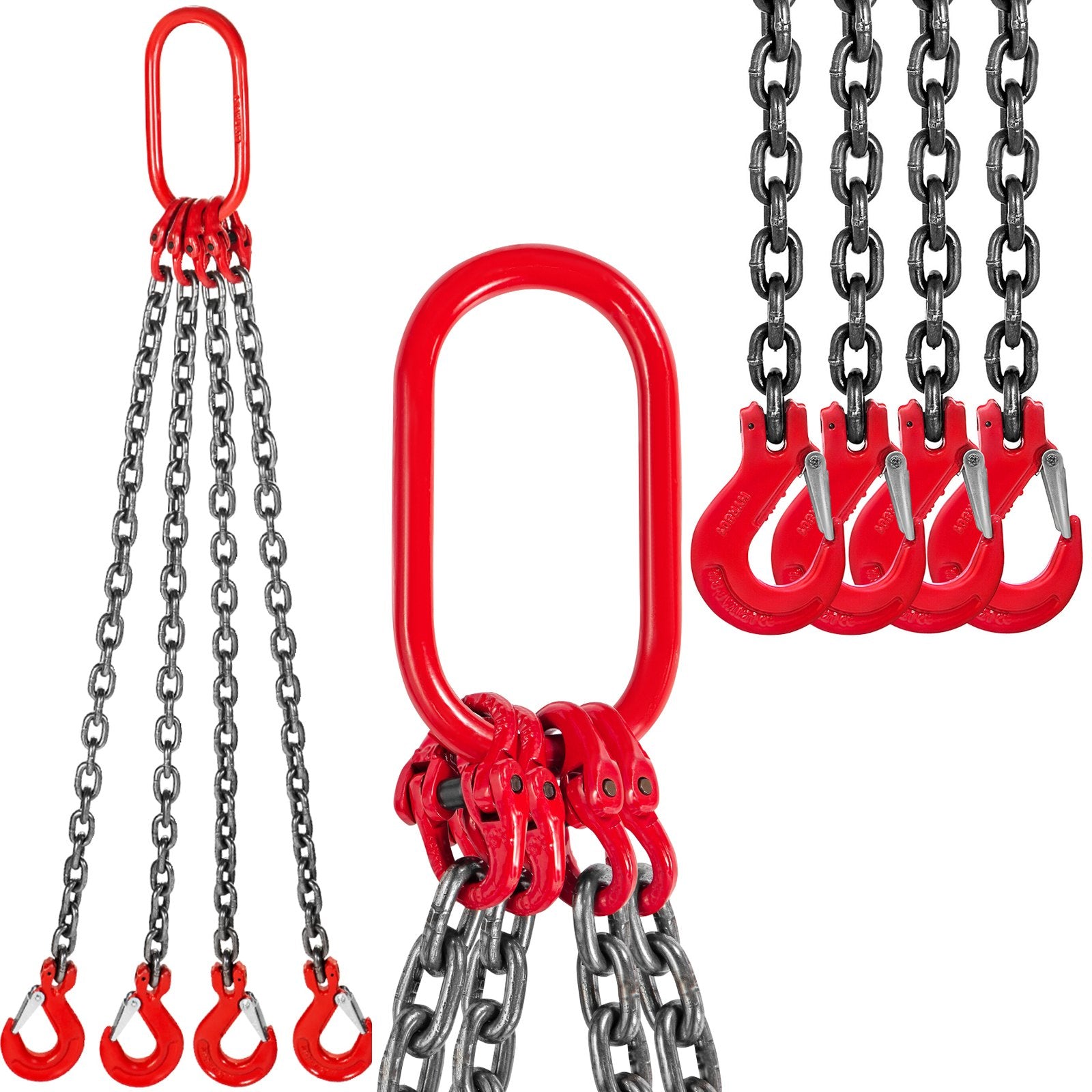 VEVOR Chain Sling, 8 mm x 1m Lifting Chains with Hooks, G80 Engine Chain Hoist Lifts, 5 Ton Load Capacity Lifting Sling Chains for Engine Hoist, Engine Lift Chain with 4 Leg Grab Hooks Heavy Duty