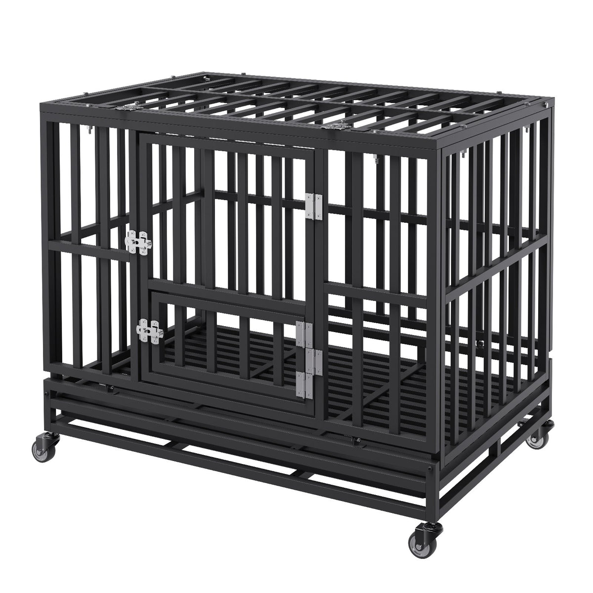 VEVOR Heavy Duty Dog Crate 38 in Metal Dog Kennel with Wheels and Removable Tray