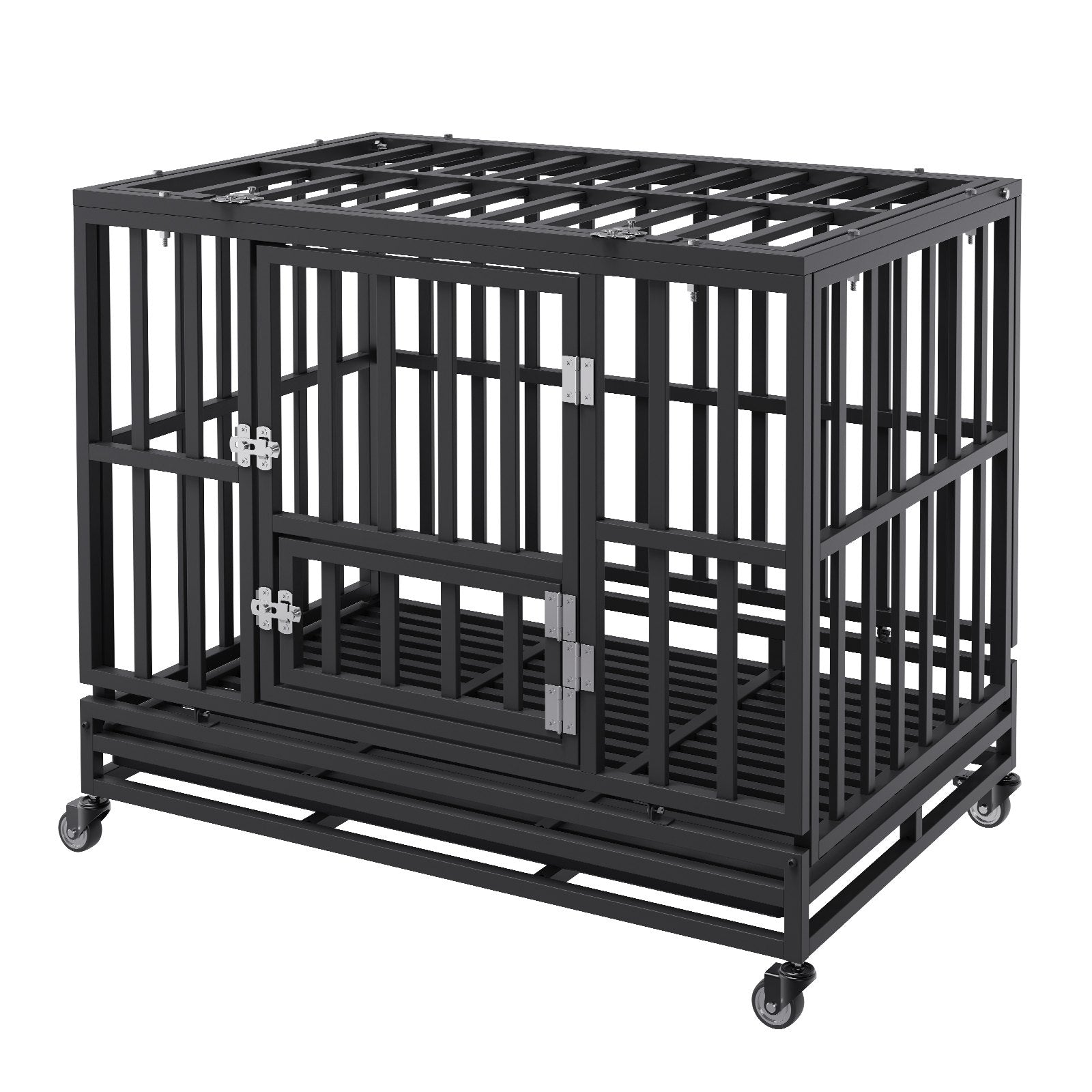 VEVOR Heavy Duty Dog Crate 38 in Metal Dog Kennel with Wheels and Removable Tray