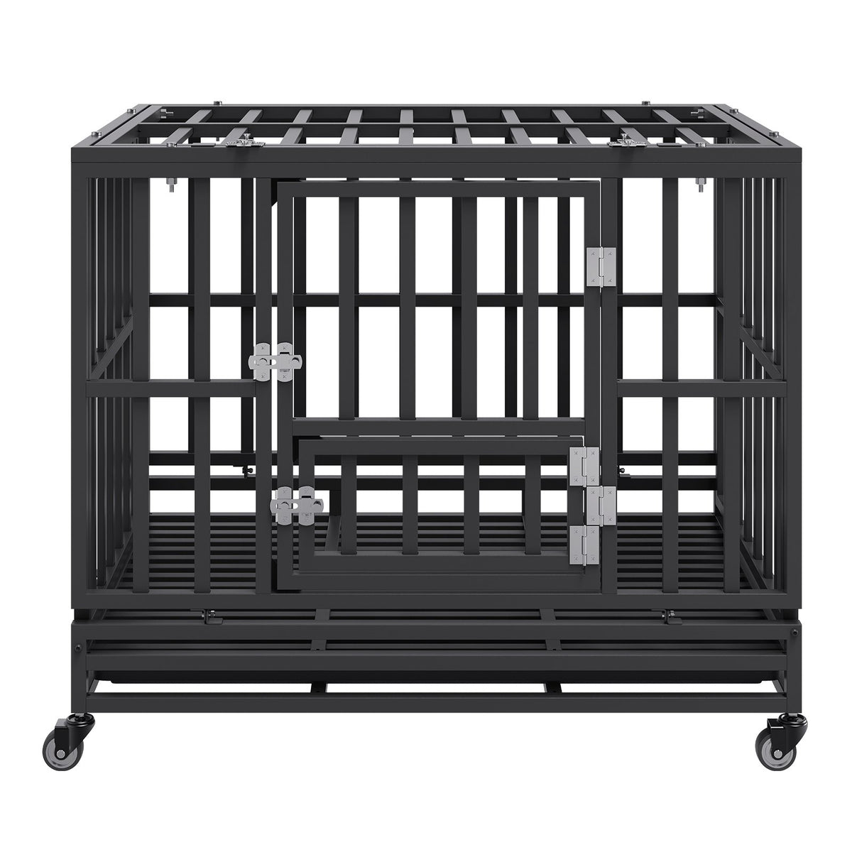 VEVOR Heavy Duty Dog Crate 38 in Metal Dog Kennel with Wheels and Removable Tray