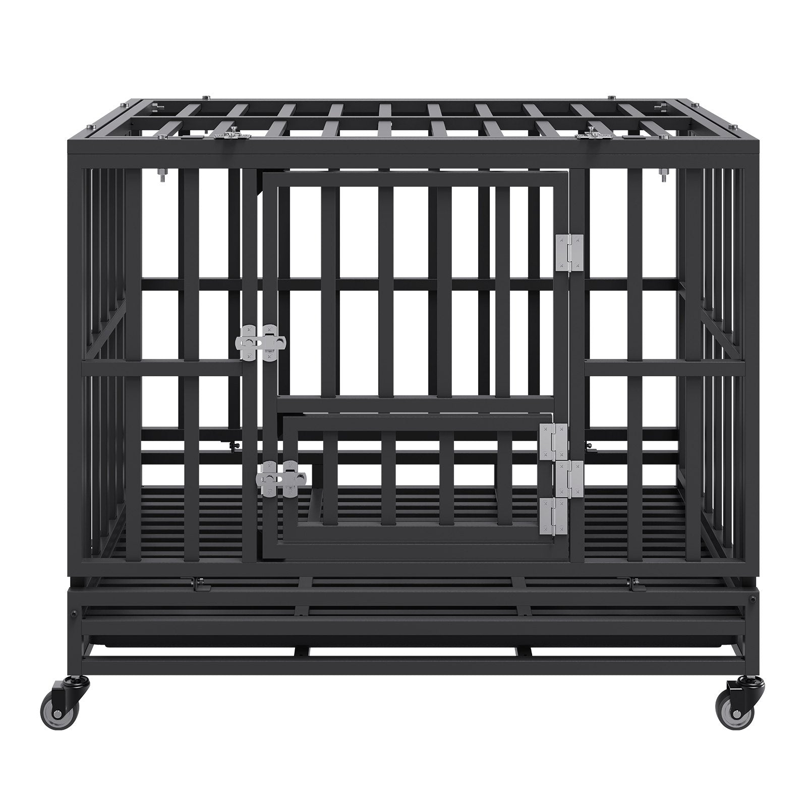VEVOR Heavy Duty Dog Crate 38 in Metal Dog Kennel with Wheels and Removable Tray