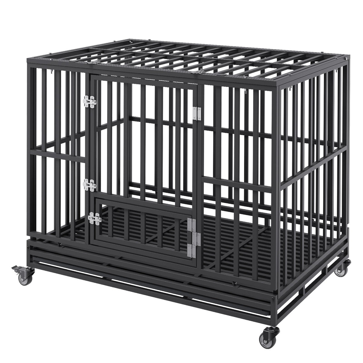 VEVOR 47 Inch Heavy Duty Dog Crate, Indestructible Dog Crate, 3-Door Heavy Duty Dog Kennel for Medium to Large Dogs with Lockable Wheels and Removable Tray, High Anxiety Dog Crate for Indoor & Outdoor