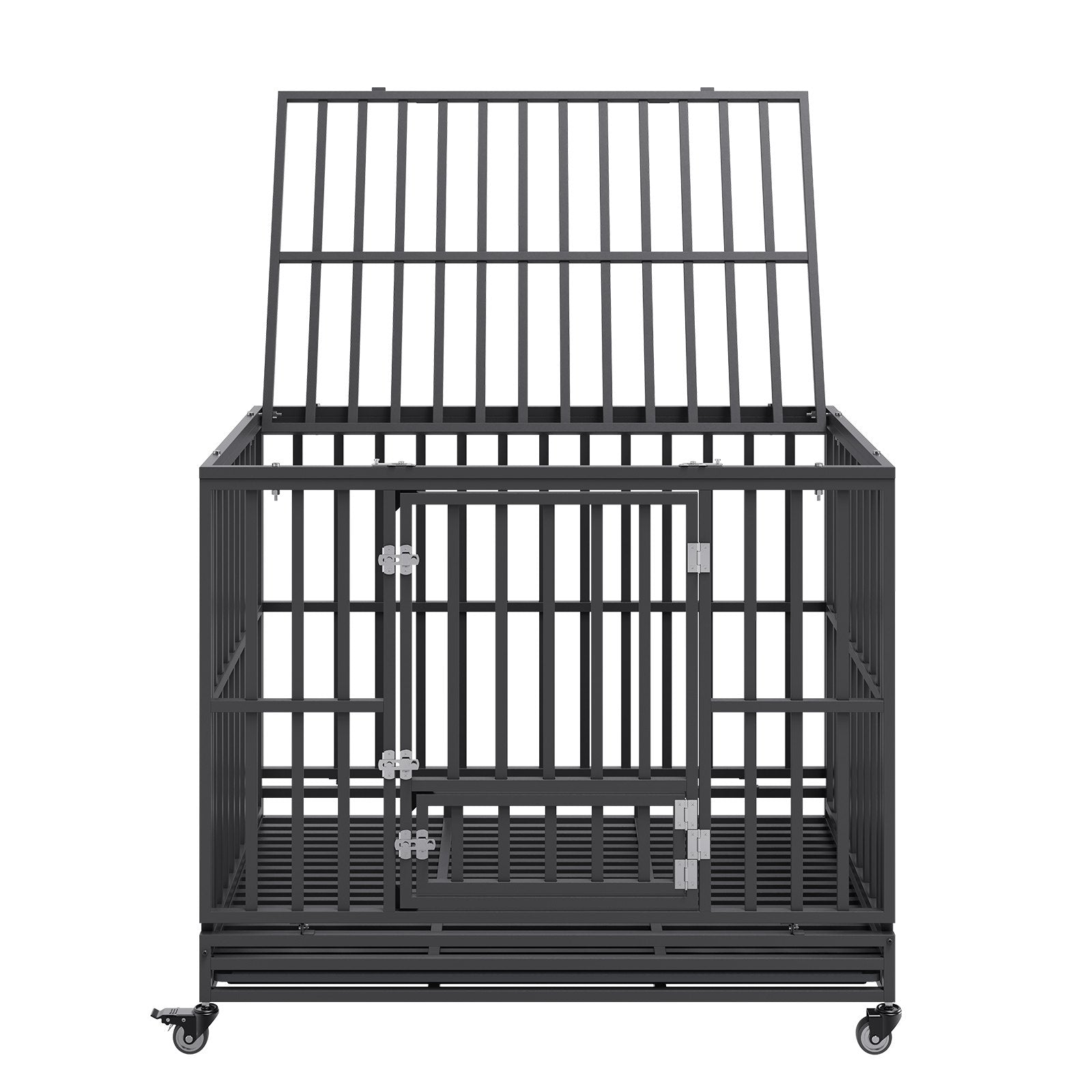 VEVOR 47 Inch Heavy Duty Dog Crate, Indestructible Dog Crate, 3-Door Heavy Duty Dog Kennel for Medium to Large Dogs with Lockable Wheels and Removable Tray, High Anxiety Dog Crate for Indoor & Outdoor