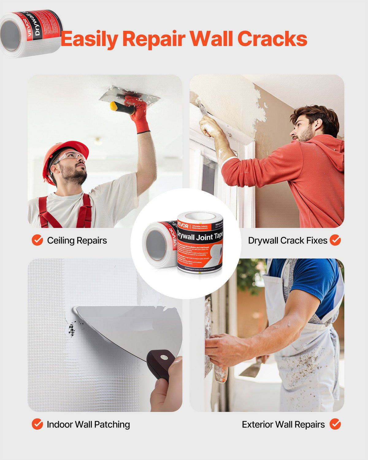 Drywall Mesh Tape, 150mm W x 30m L Self-Adhesive Fiberglass Drywall Joint Tape, 12 Rolls Dry Wall Patch for Easy Sheetrock Ceiling Crack Repair, to Achieve Smooth Even Wall Surface