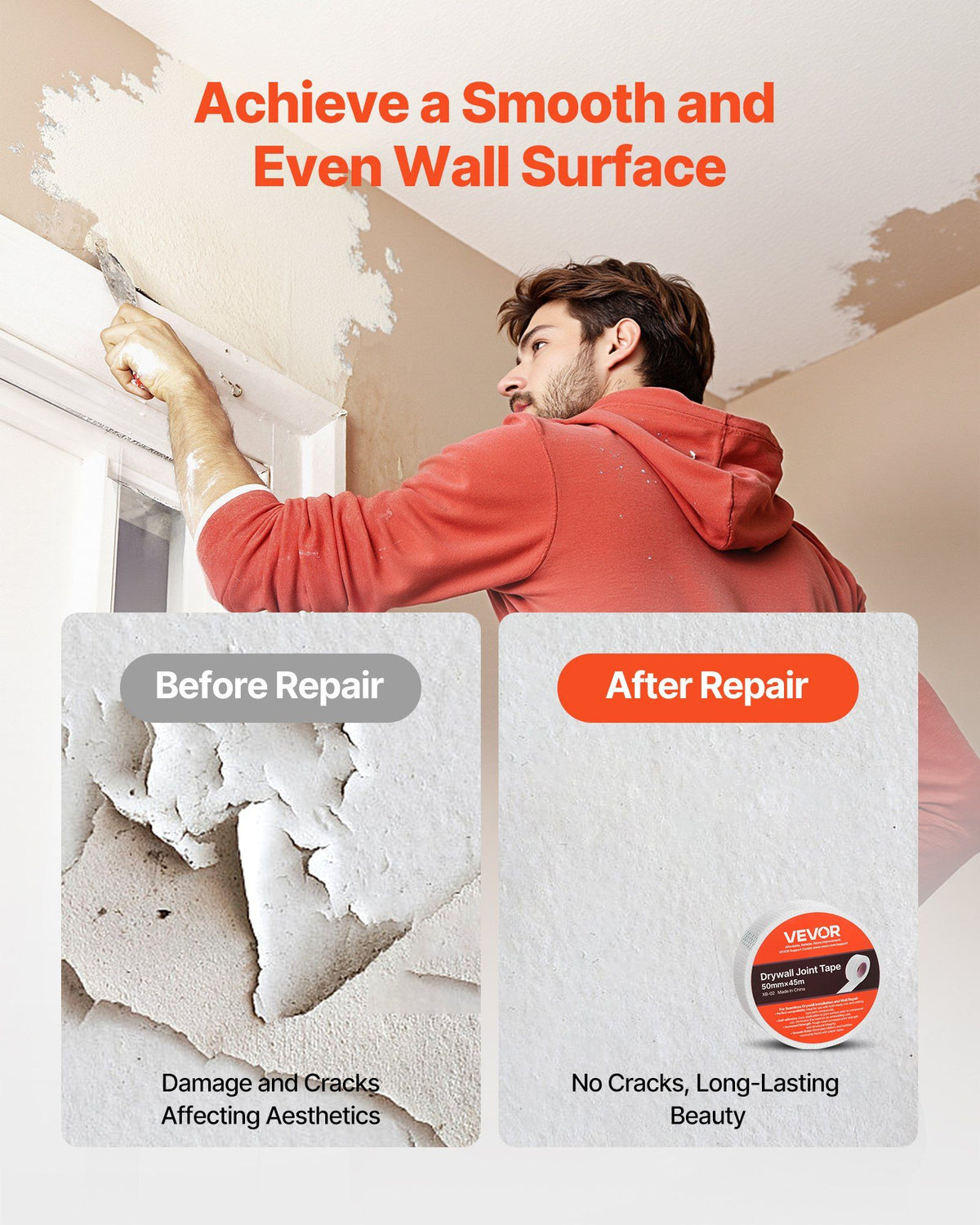 Drywall Mesh Tape, 50mm W x 45m L Self-Adhesive Fiberglass Drywall Joint Tape, 36 Rolls Dry Wall Patch for Easy Sheetrock Ceiling Crack Repair, to Achieve Smooth Even Wall Surface