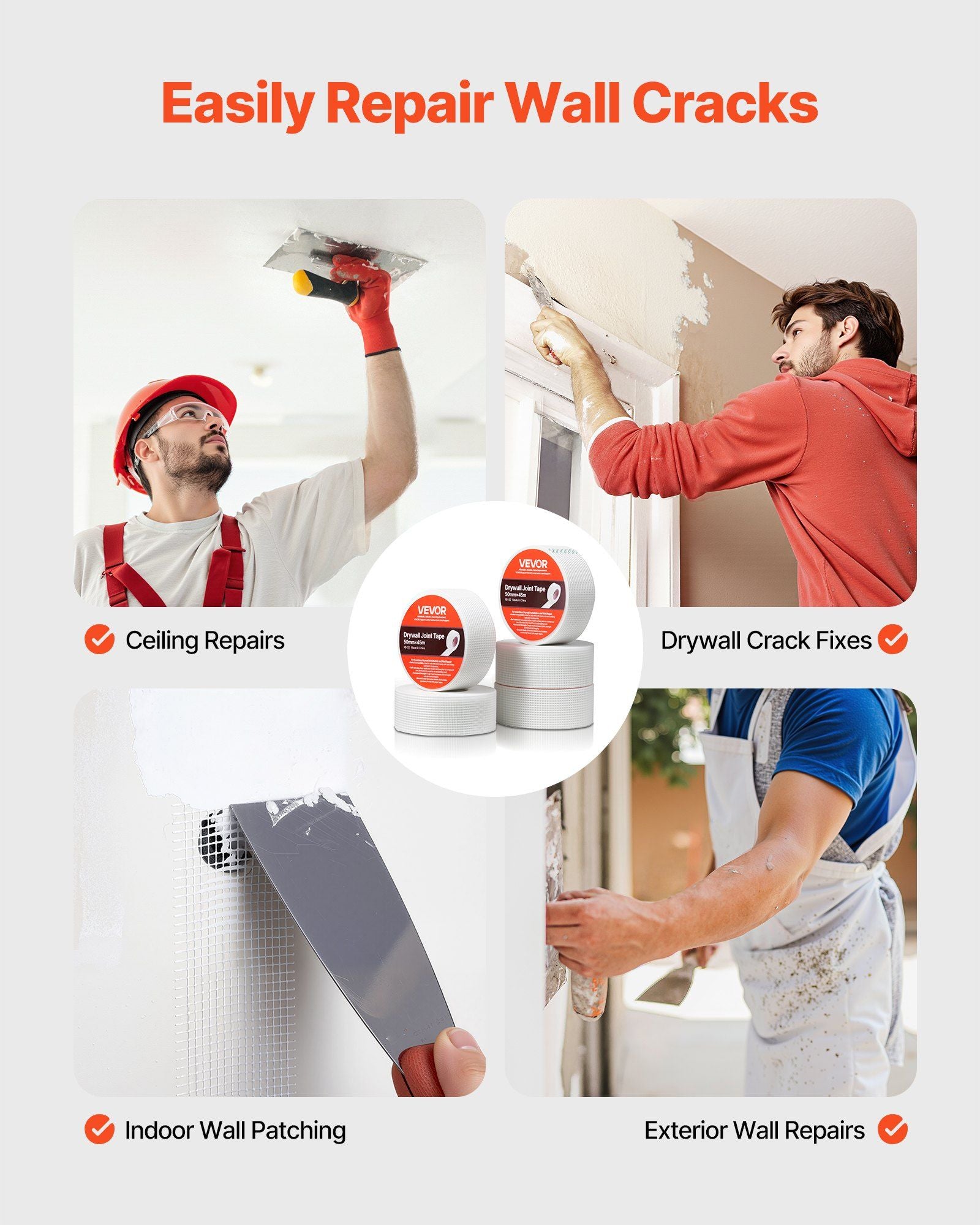 Drywall Mesh Tape, 50mm W x 45m L Self-Adhesive Fiberglass Drywall Joint Tape, 36 Rolls Dry Wall Patch for Easy Sheetrock Ceiling Crack Repair, to Achieve Smooth Even Wall Surface
