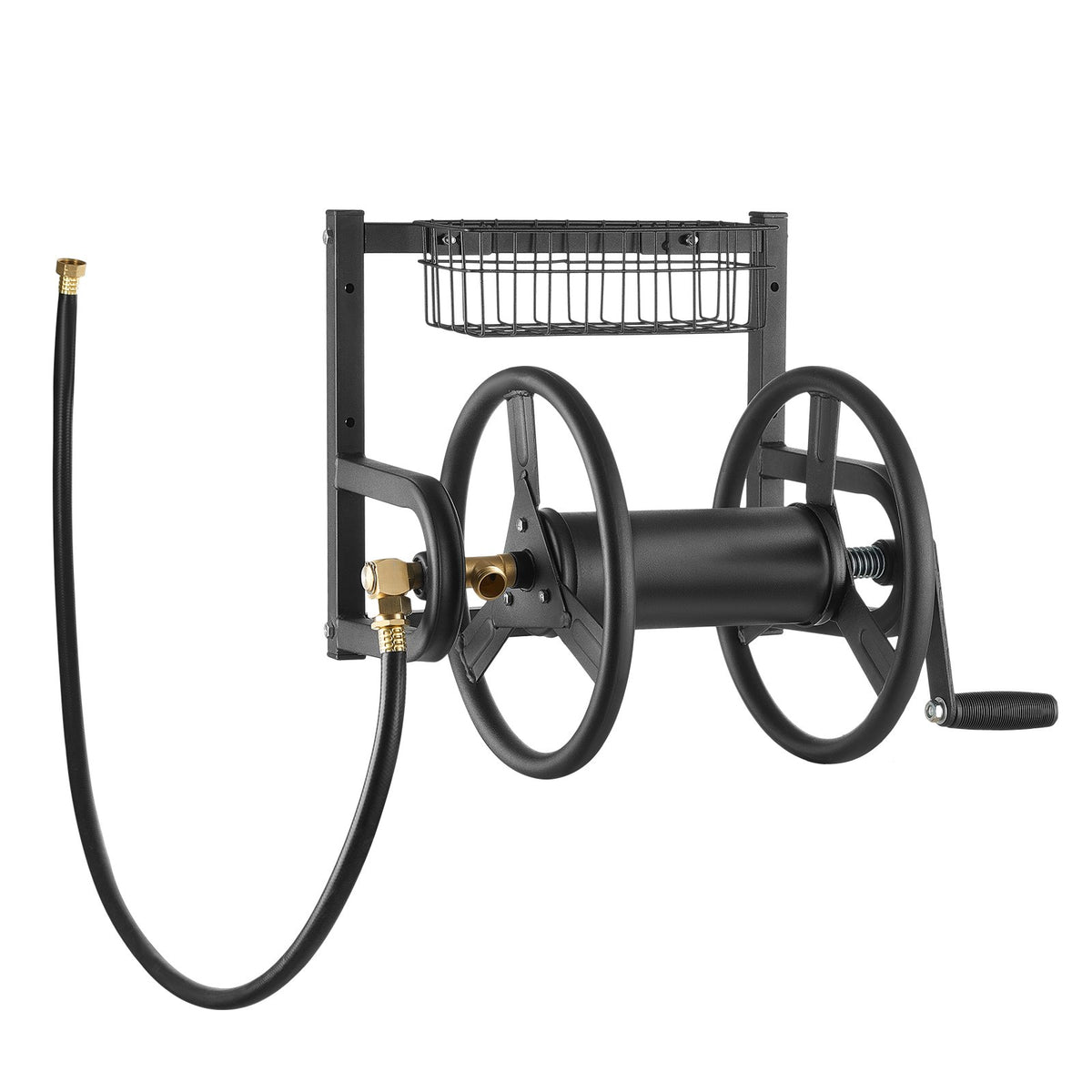 VEVOR Wall Mounted Garden Hose Reel 125ft 5/8 in Metal Hose Reel with Basket