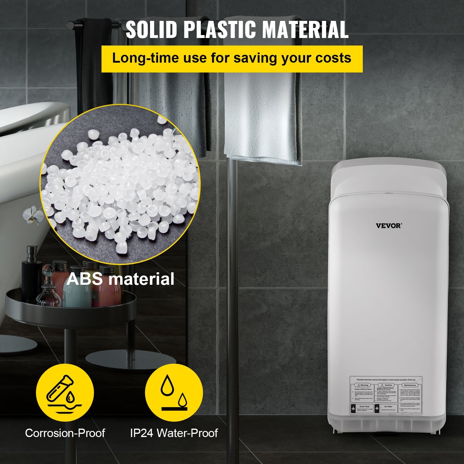 VEVOR Jet Hand Dryer Blade Hand Dryer Automatic High Speed for Washroom White