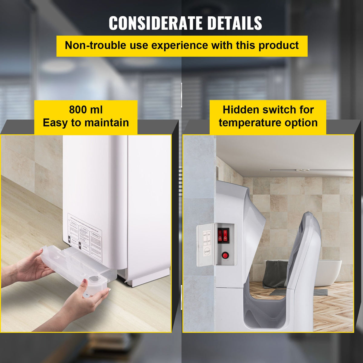 VEVOR Jet Hand Dryer Blade Hand Dryer Automatic High Speed for Washroom White