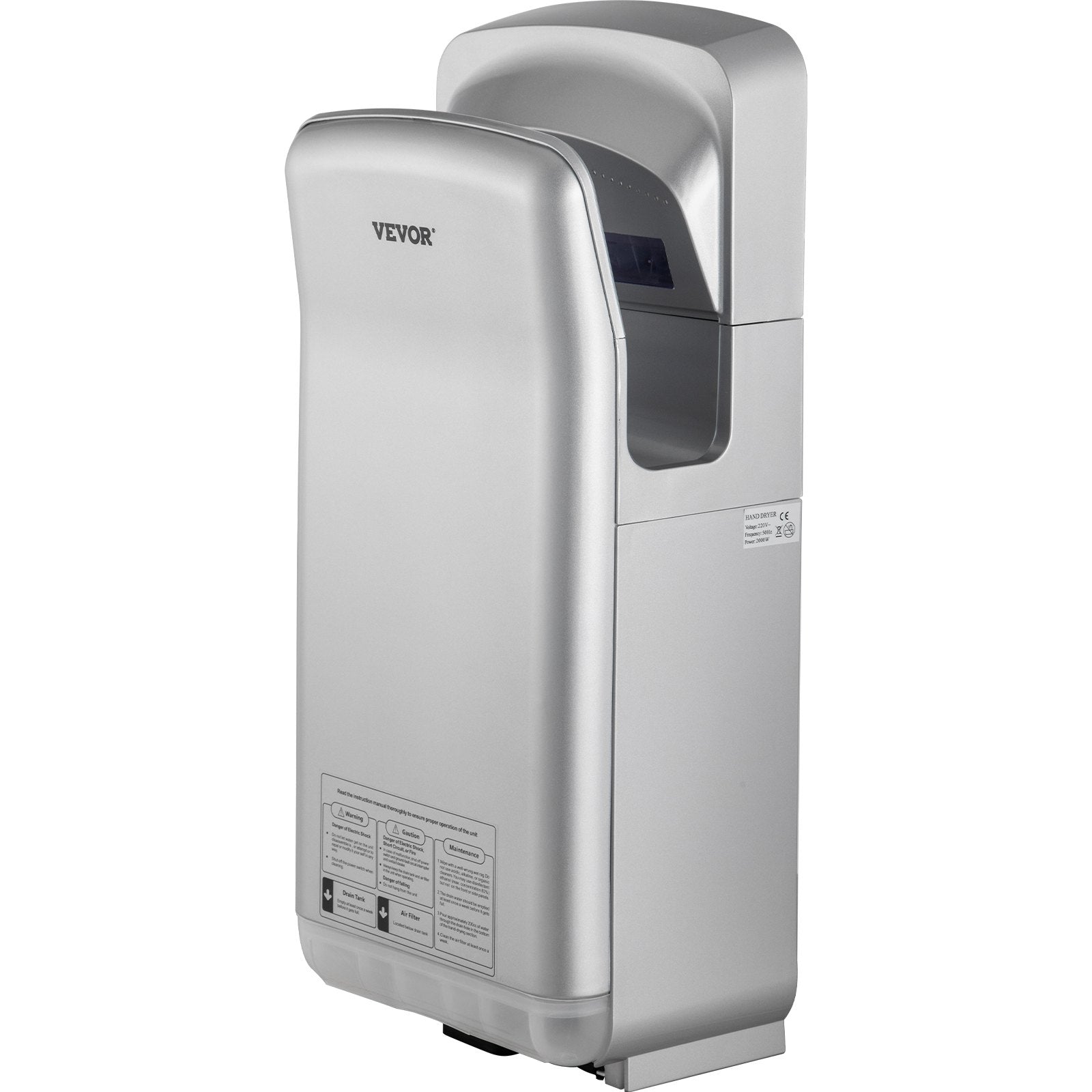 VEVOR Jet Hand Dryer Blade Hand Dryer Automatic High Speed for Washroom Silver