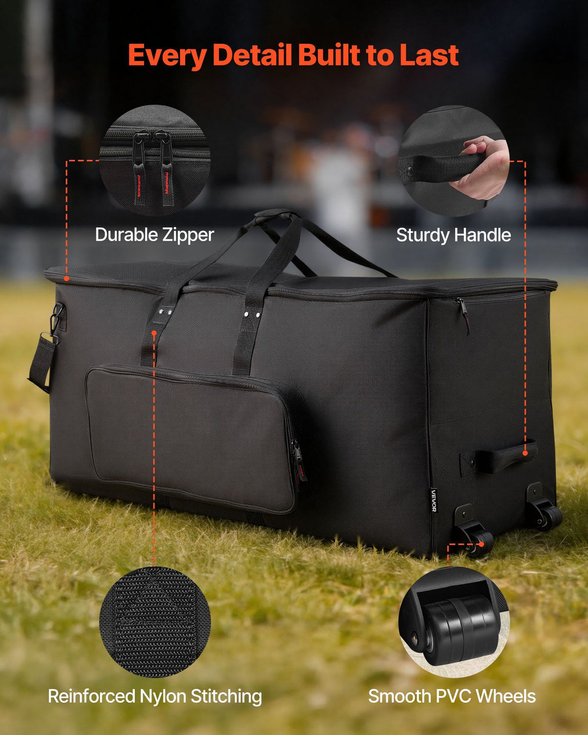 Electronic Drum Kit Bag, 600D, Padded Drum Bag with Wheels, Large 920 x 420 x 410 mm Interior, Lightweight Travel Case with Detachable Dividers, and Multiple Pockets, for Electric Drums, Black